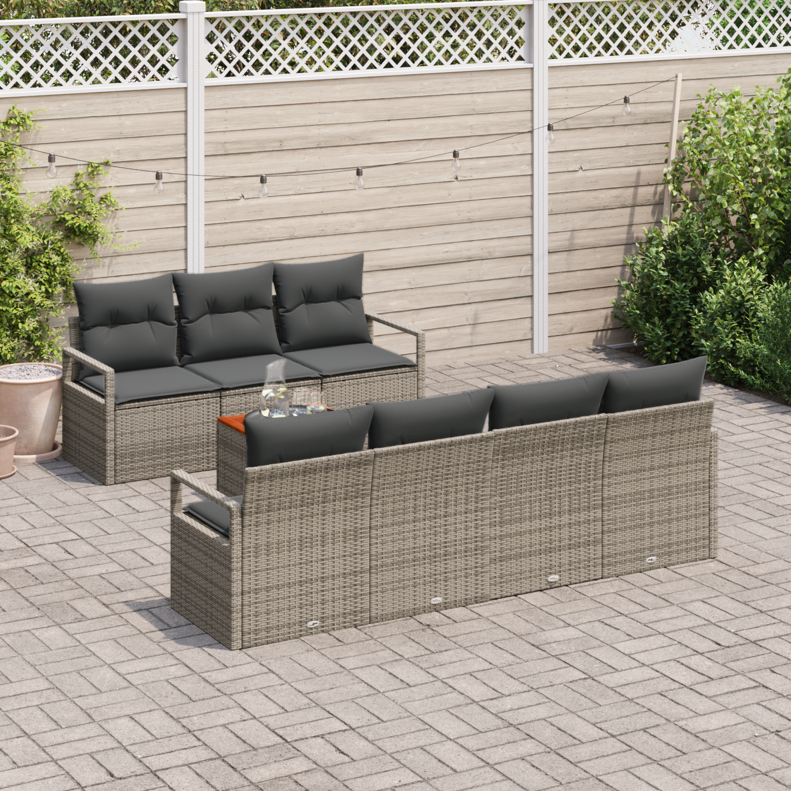 vidaXL 8-delige tuinset met kussens - Grijs - Poly Rattan - Acacia