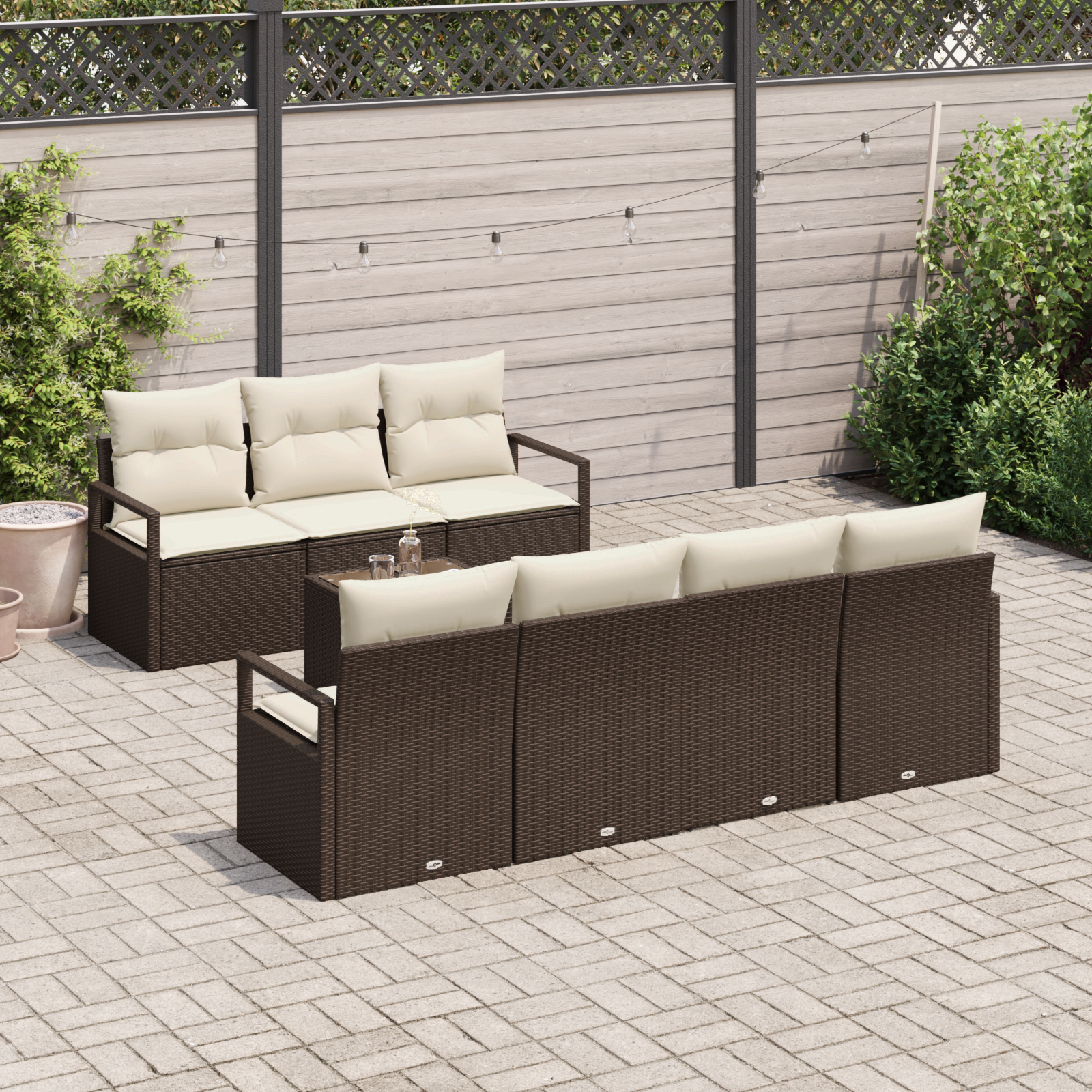 vidaXL 8-delige Tuinbankenset met kussens poly rattan bruin