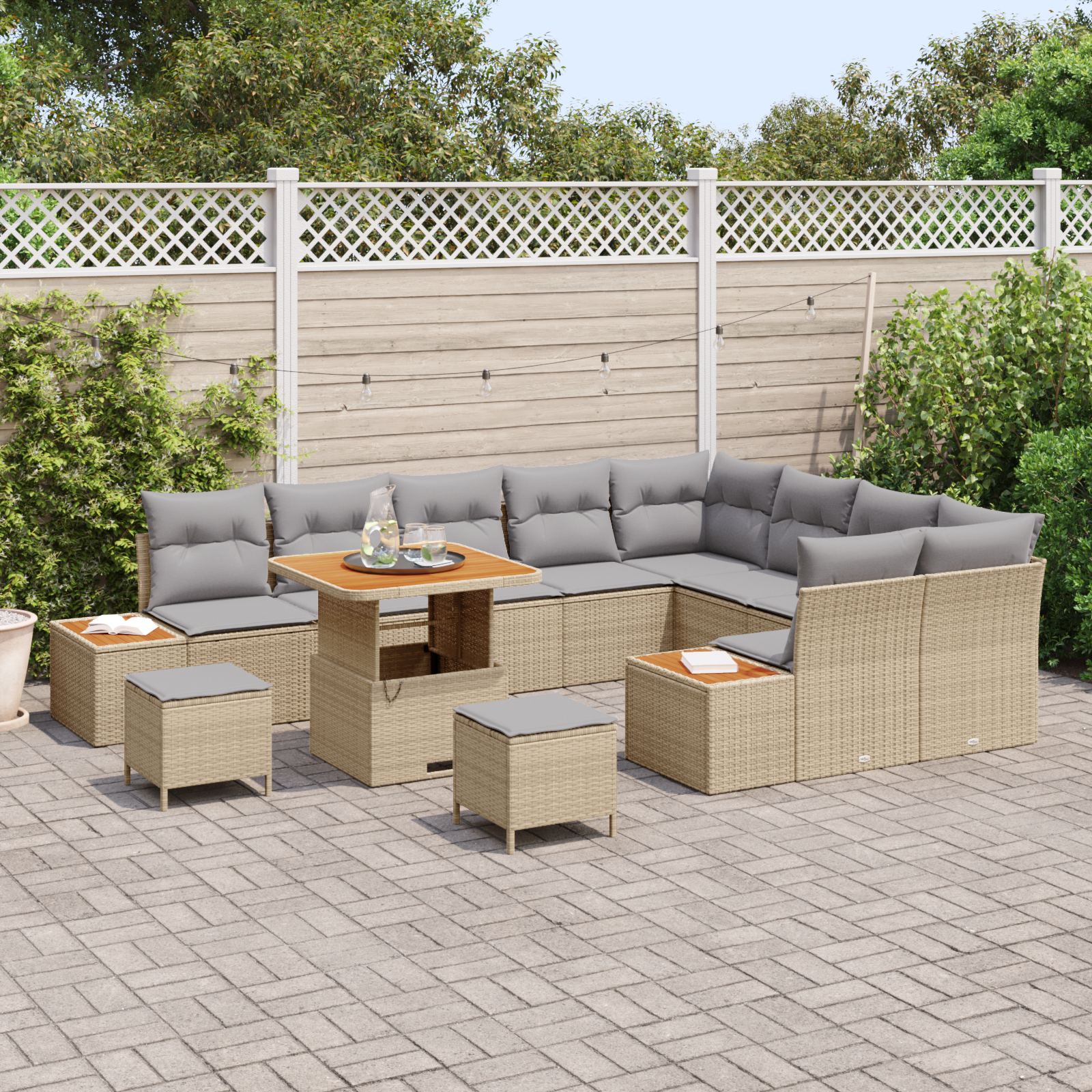 vidaXL 12-delige Tuinbankenset met kussens poly rattan acacia beige