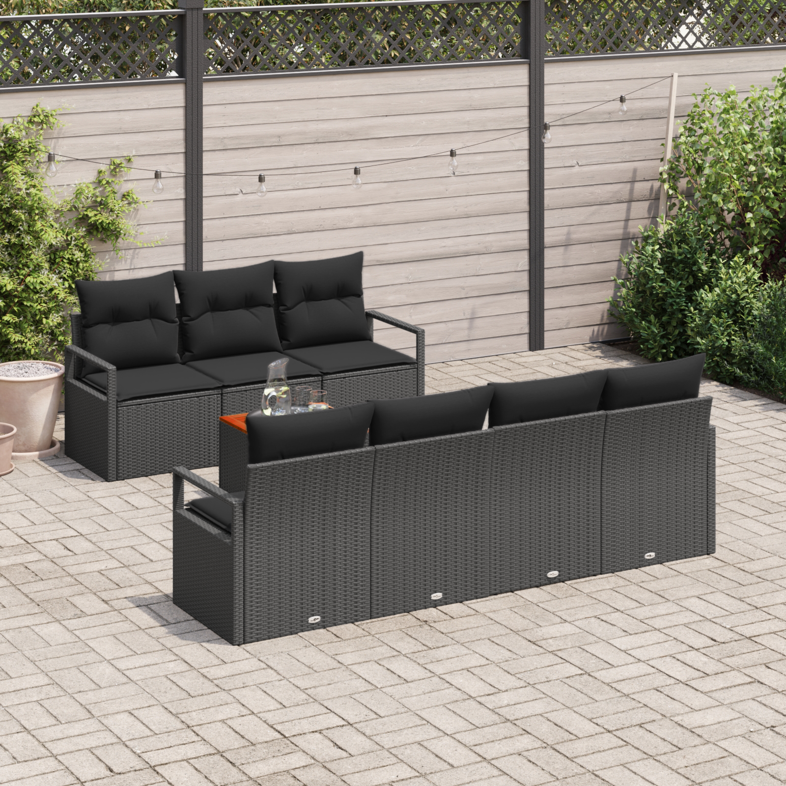 vidaXL 8-delige tuinset met kussens zwart poly rattan acacia