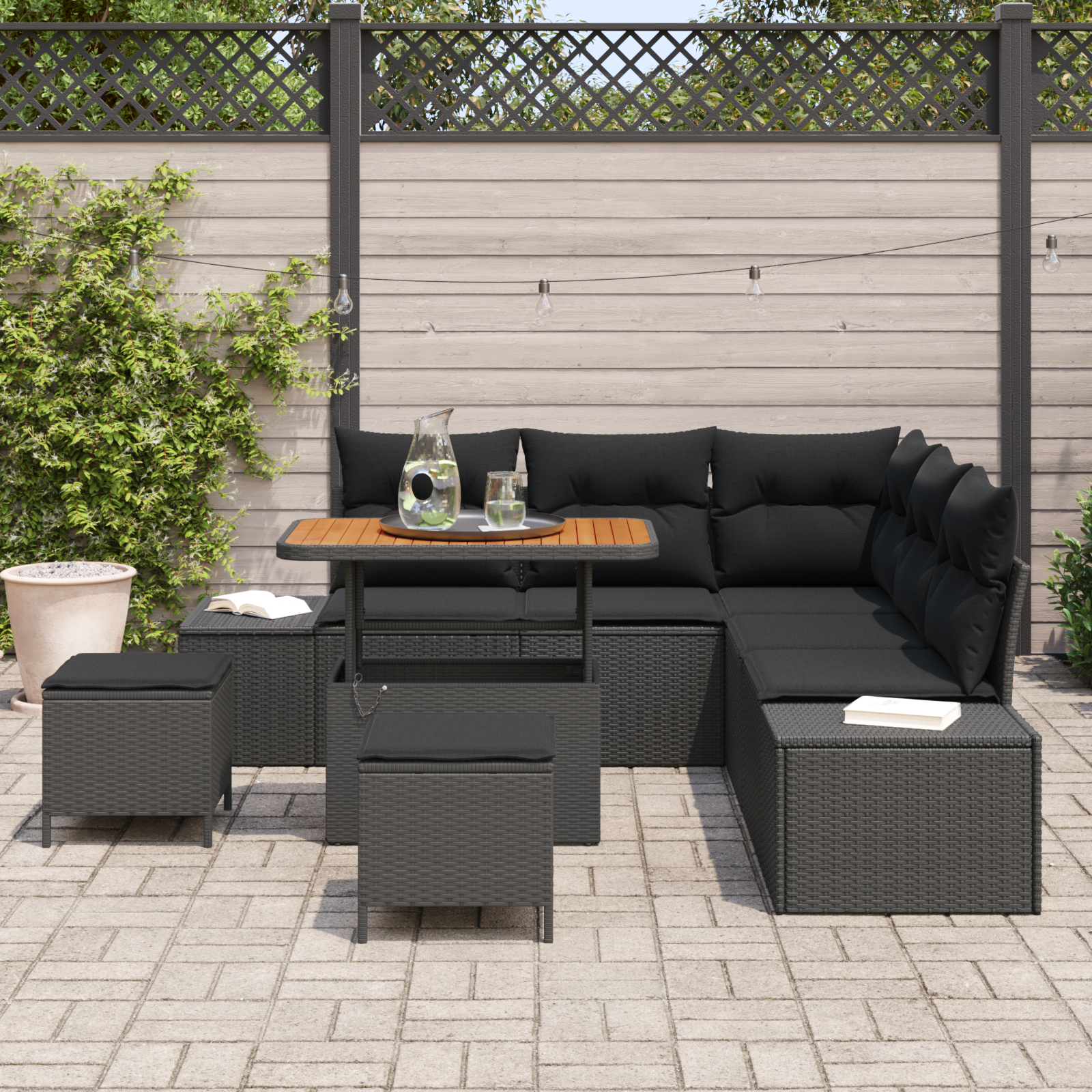 vidaXL 8-delige tuinsofa set met kussens zwart poly rattan acacia