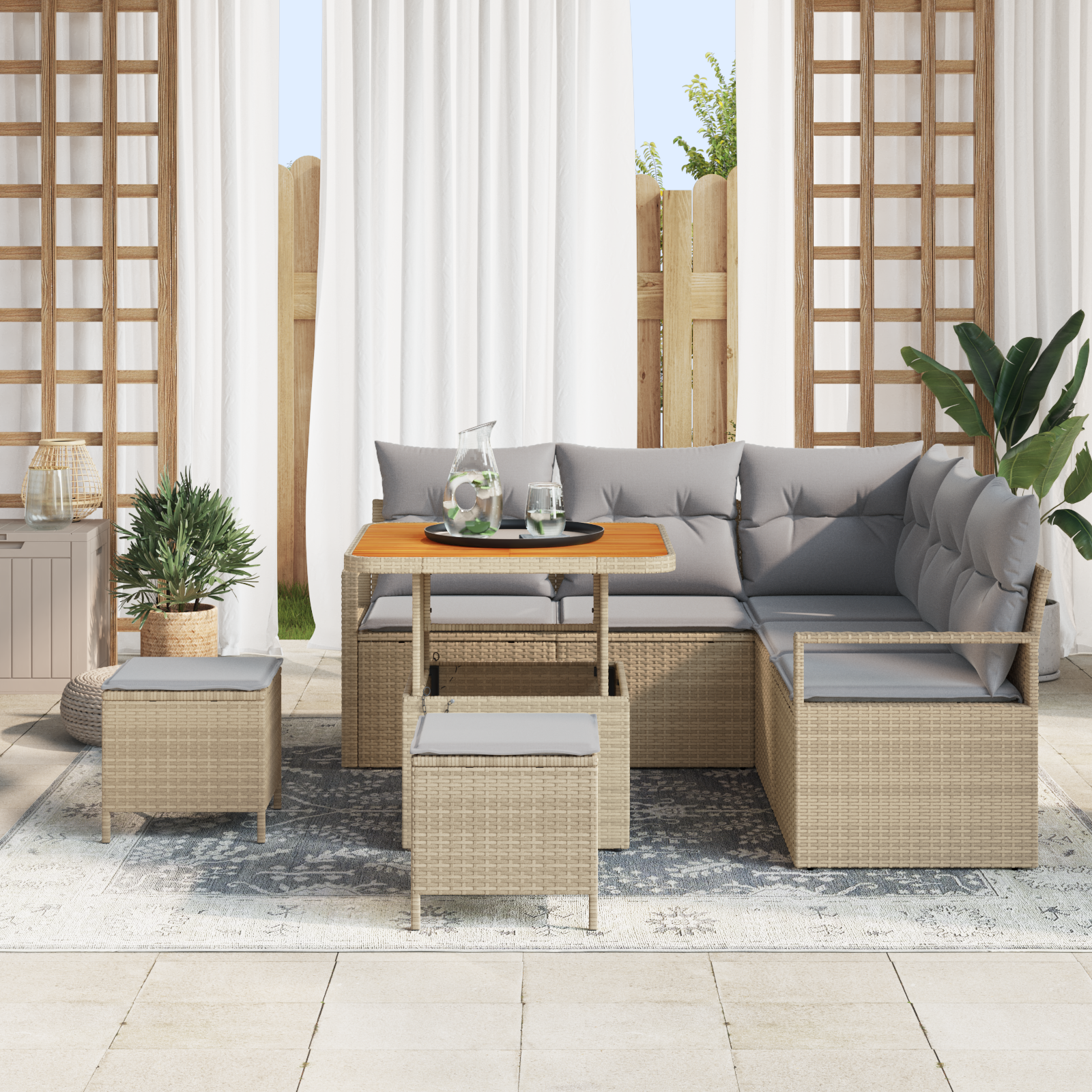 vidaXL 8-delige Tuinbankset met Kussens - Beige Poly Rattan en Acacia