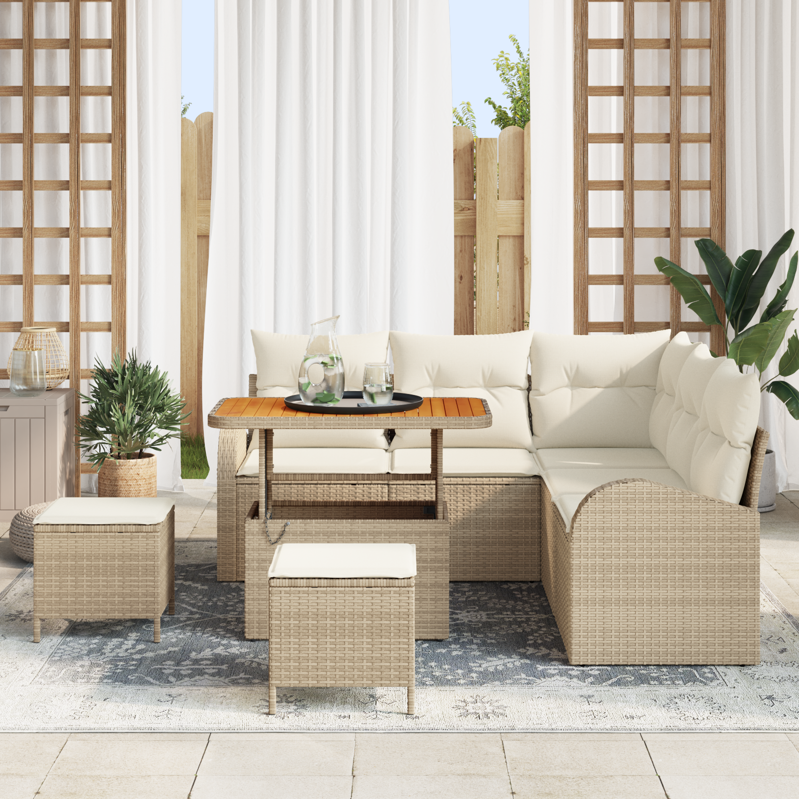 vidaXL 8-delige Tuinbankenset met kussens poly rattan acacia beige