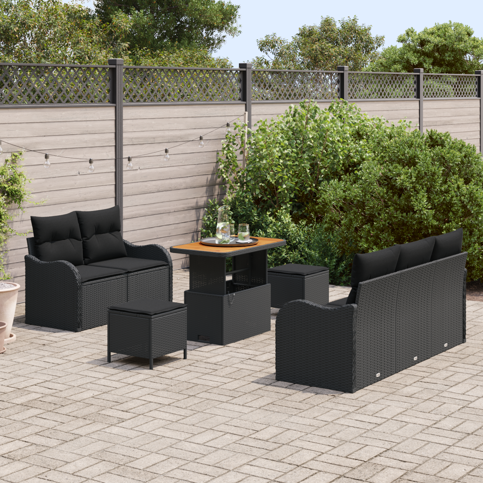 vidaXL 8-delige tuinset met kussens zwart poly rattan en acacia