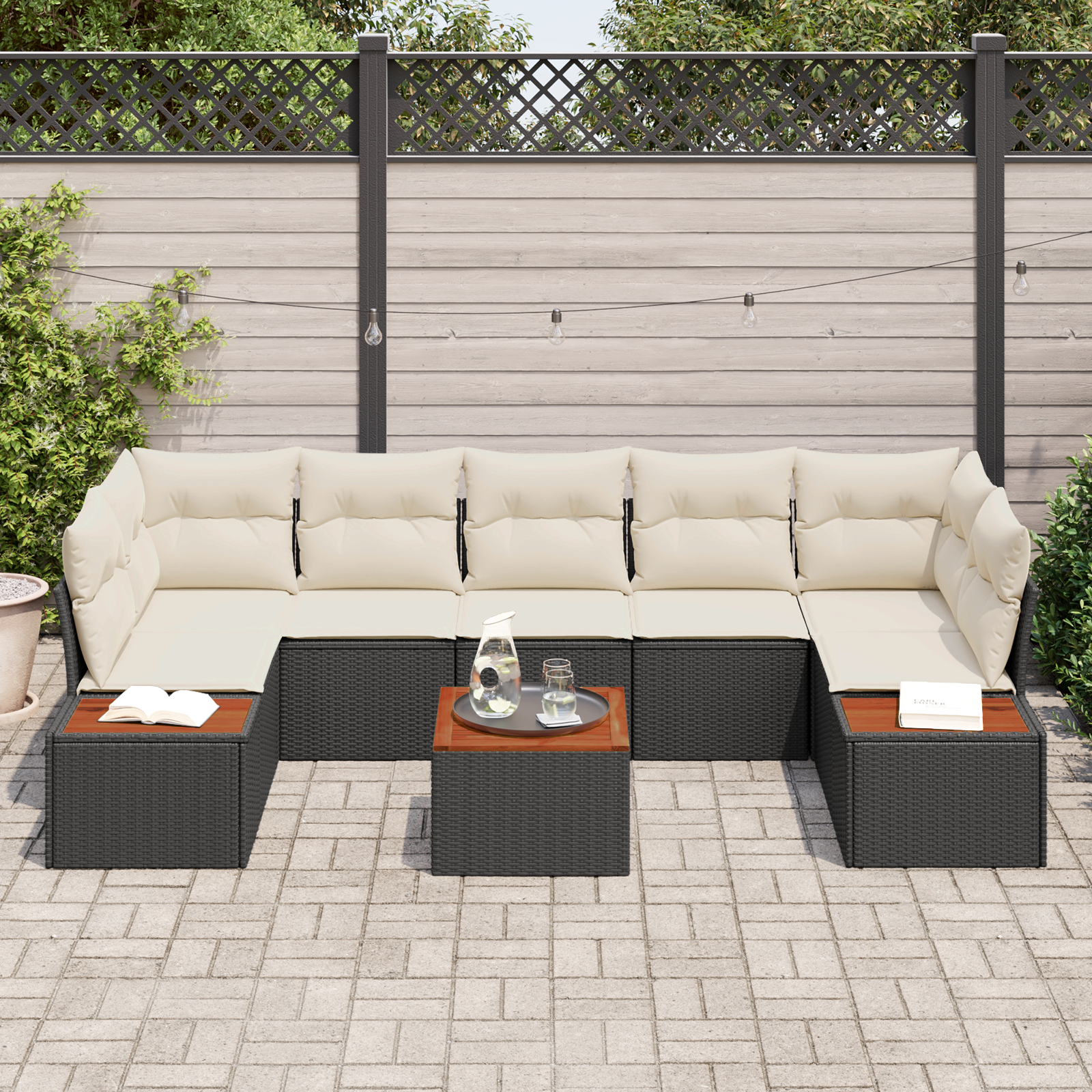 vidaXL 8-delige Tuinbankenset met kussens poly rattan acacia zwart