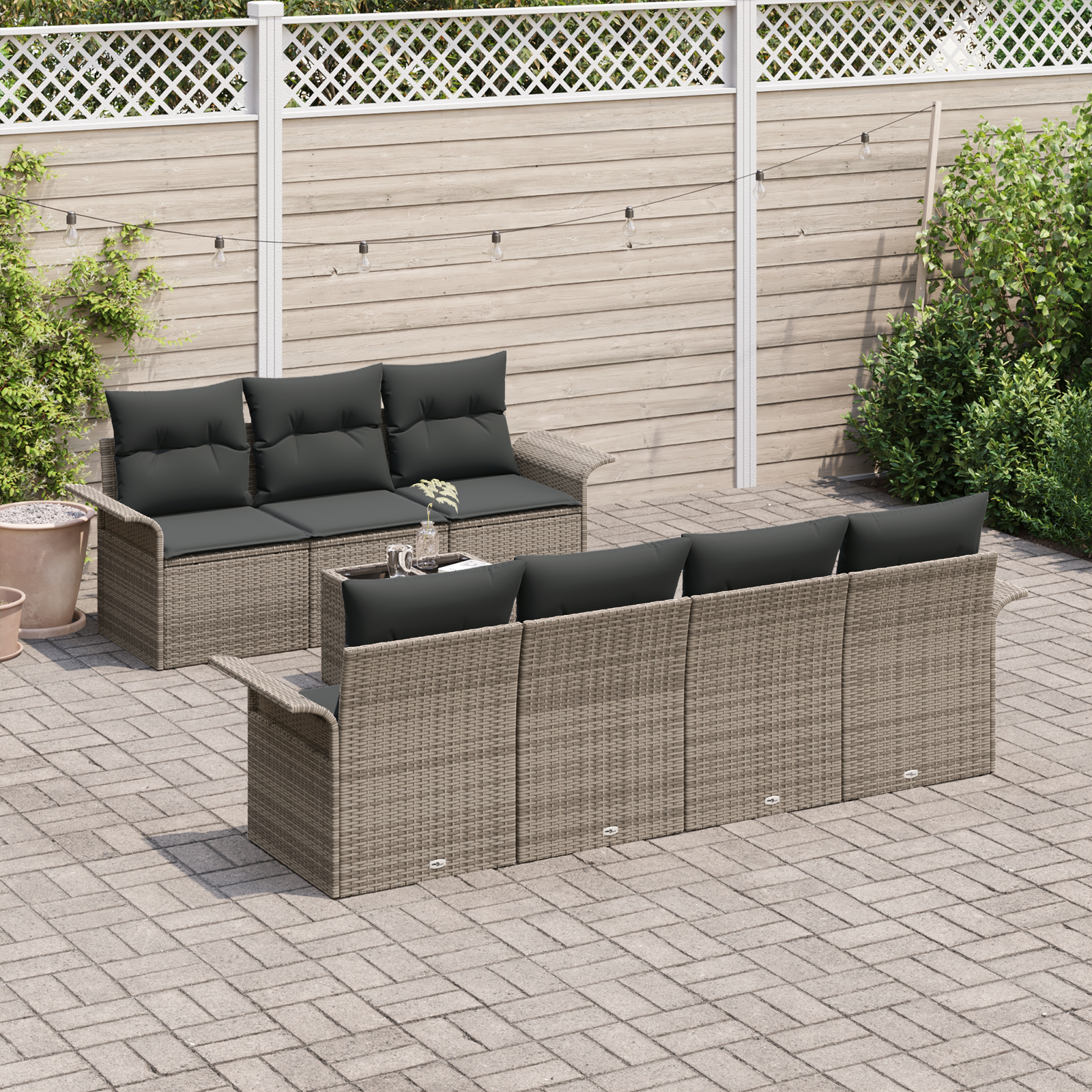 vidaXL 8-delige tuinbankset met kussens - Grijs Poly Rattan