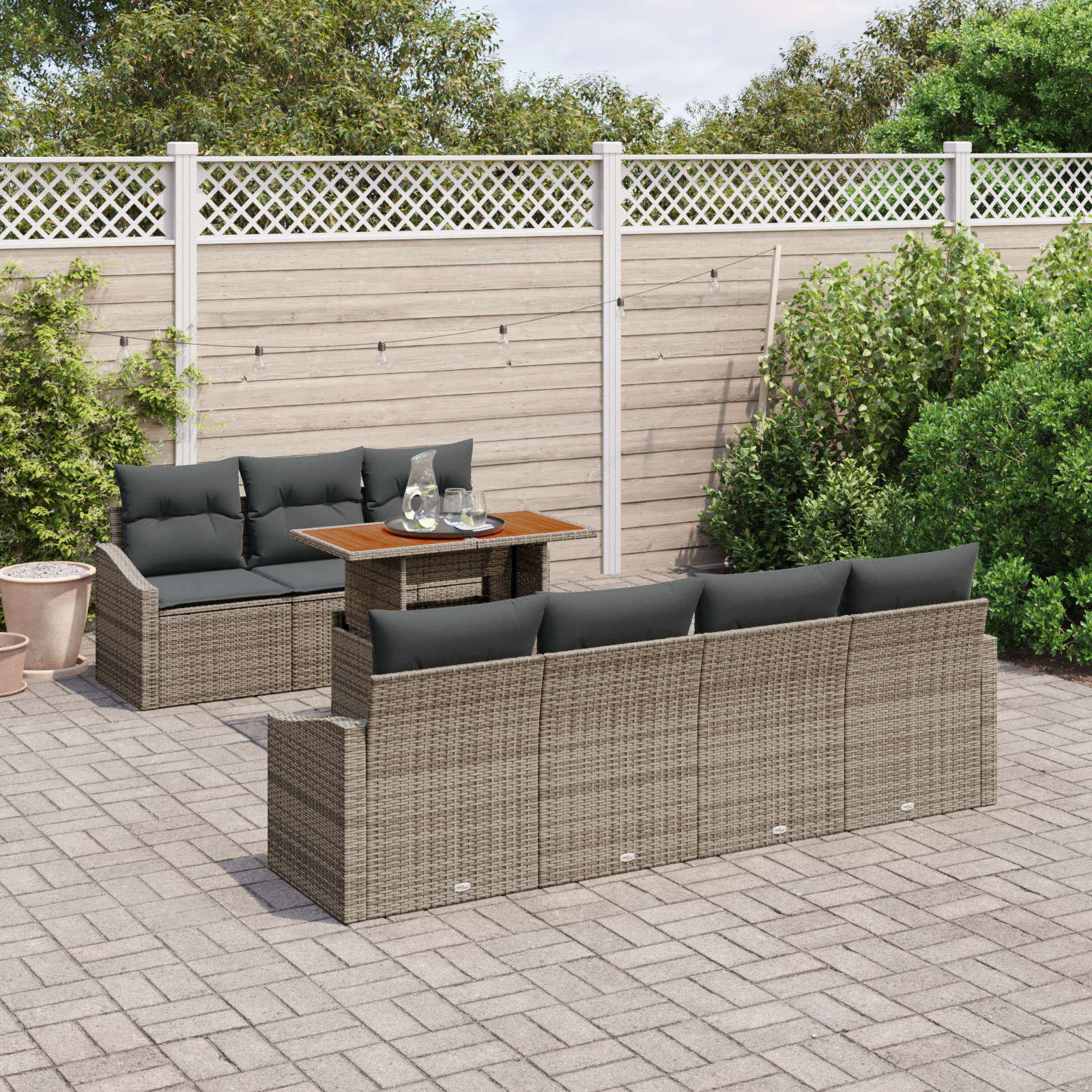 vidaXL 8-delige tuinset met kussens in grijs poly rattan en acacia