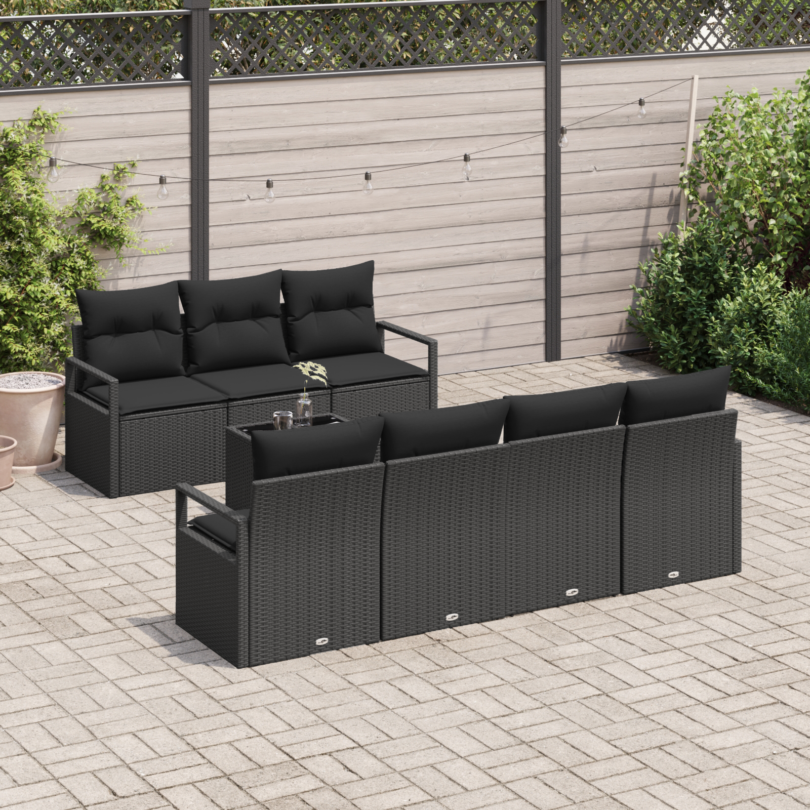vidaXL 8-delige Tuinbankenset met kussens poly rattan zwart