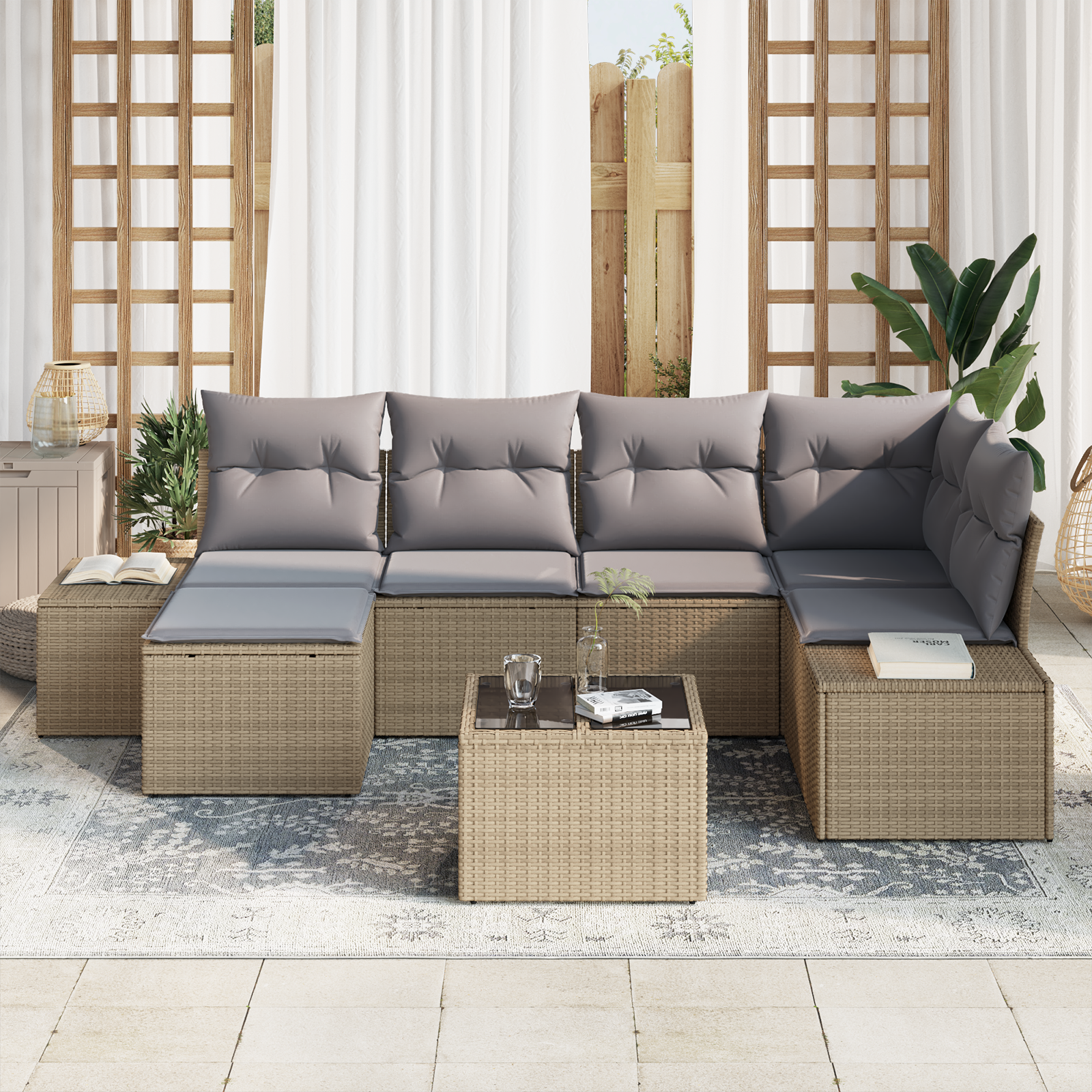 vidaXL 7-delige tuinsofa set met kussens zwart poly rattan