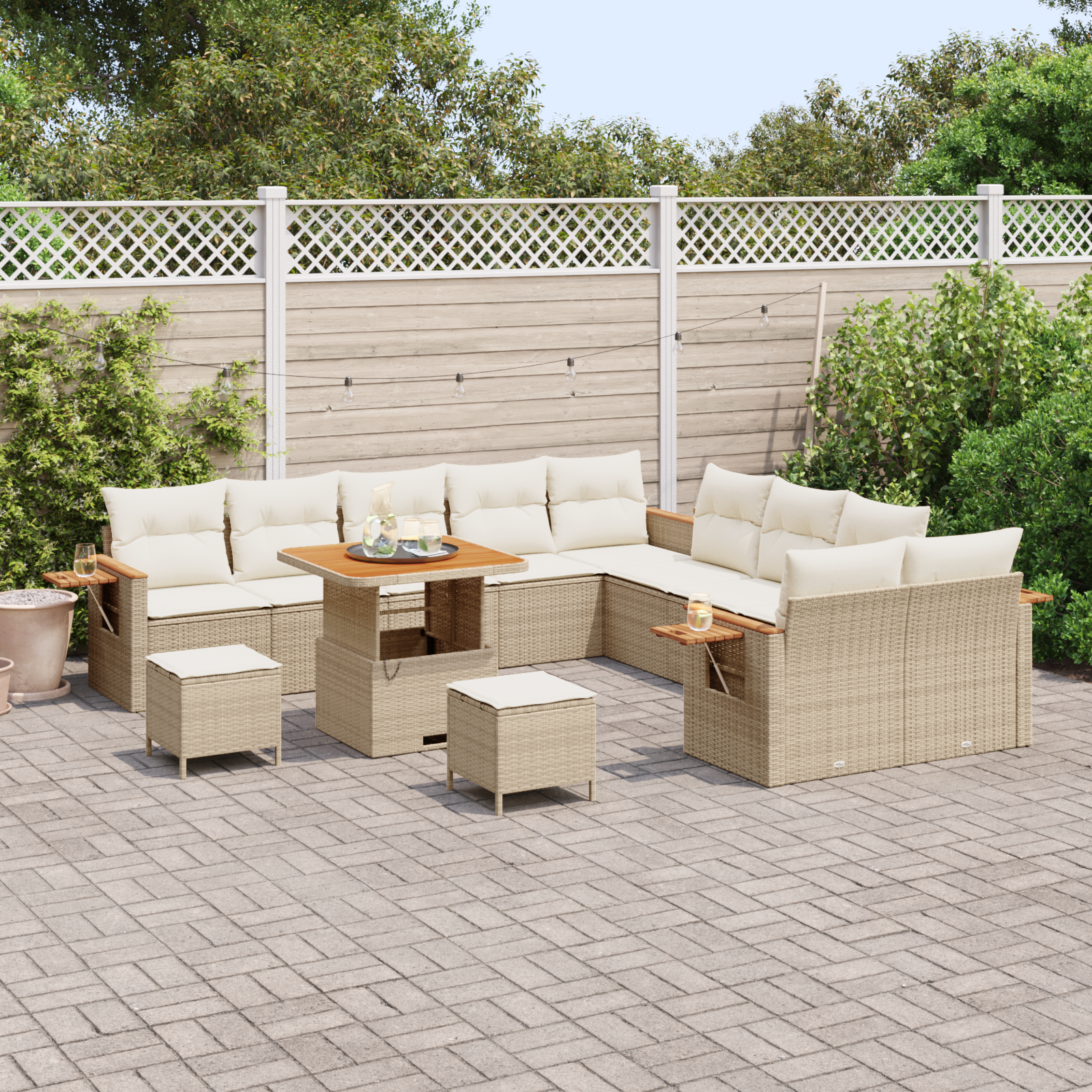 vidaXL 13-delige tuinsofa set met kussens in Beige van Poly Rattan en Acacia