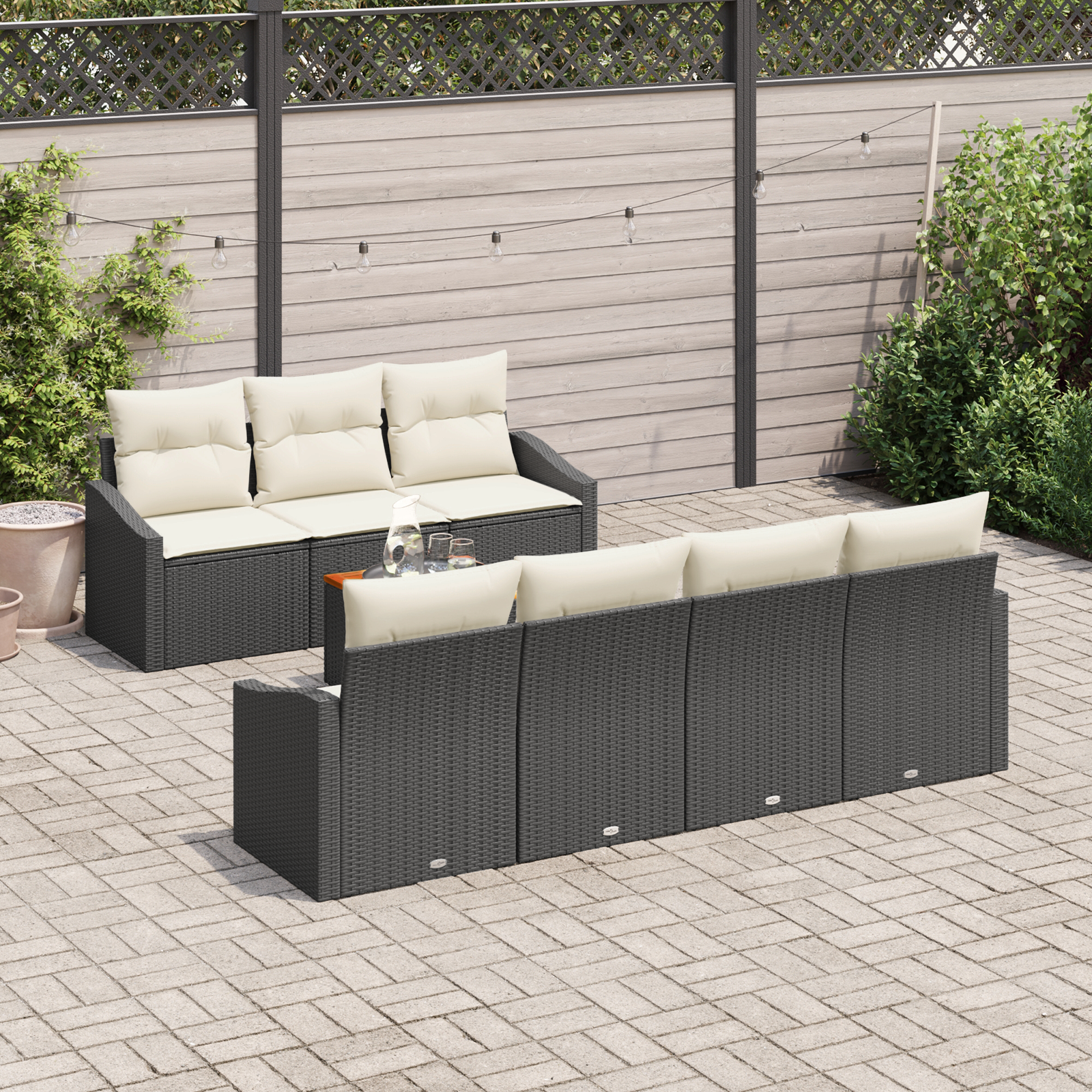 vidaXL 8-delige tuinbankset met kussens zwart poly rattan acacia