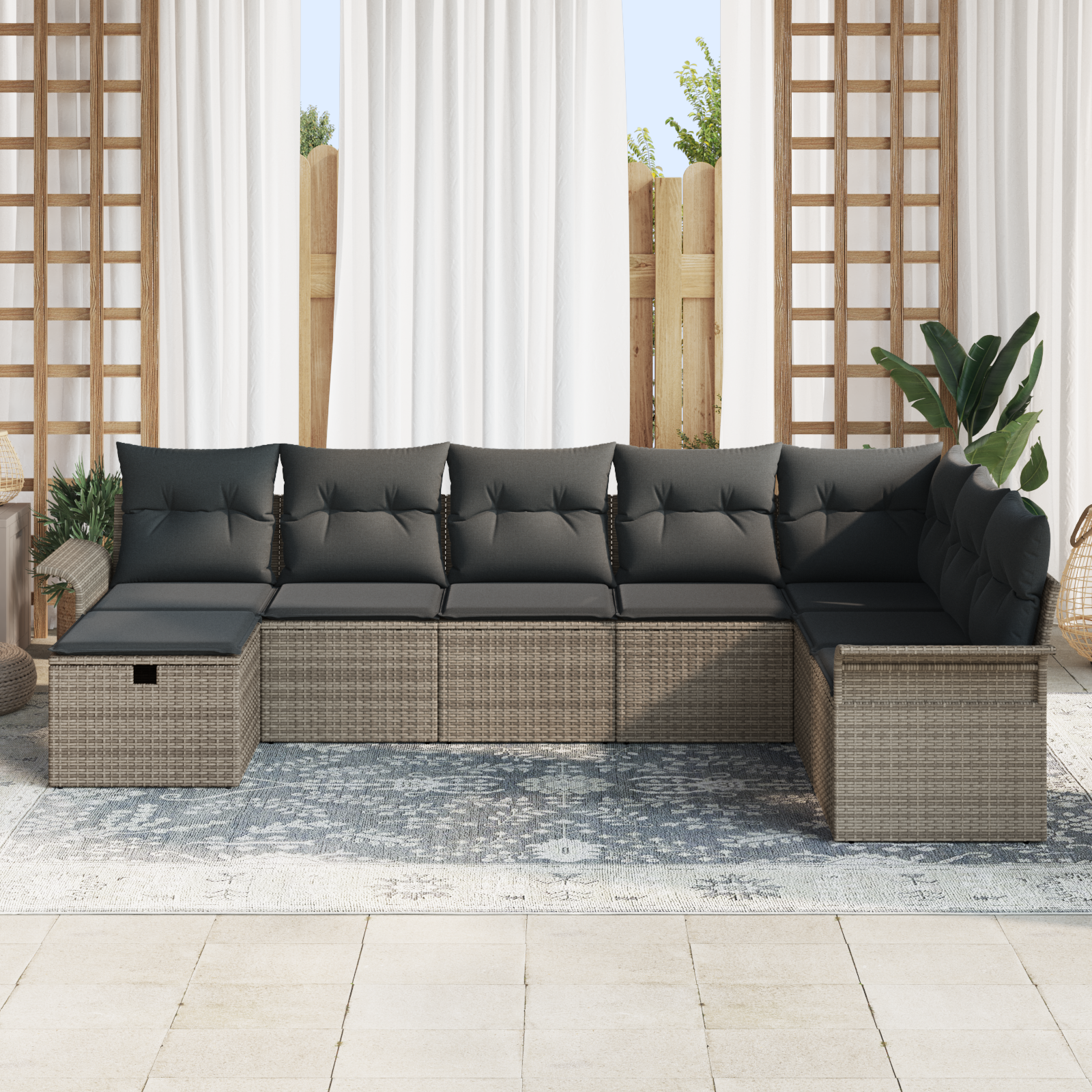 vidaXL 8-delige Tuinbankenset met kussens poly rattan grijs