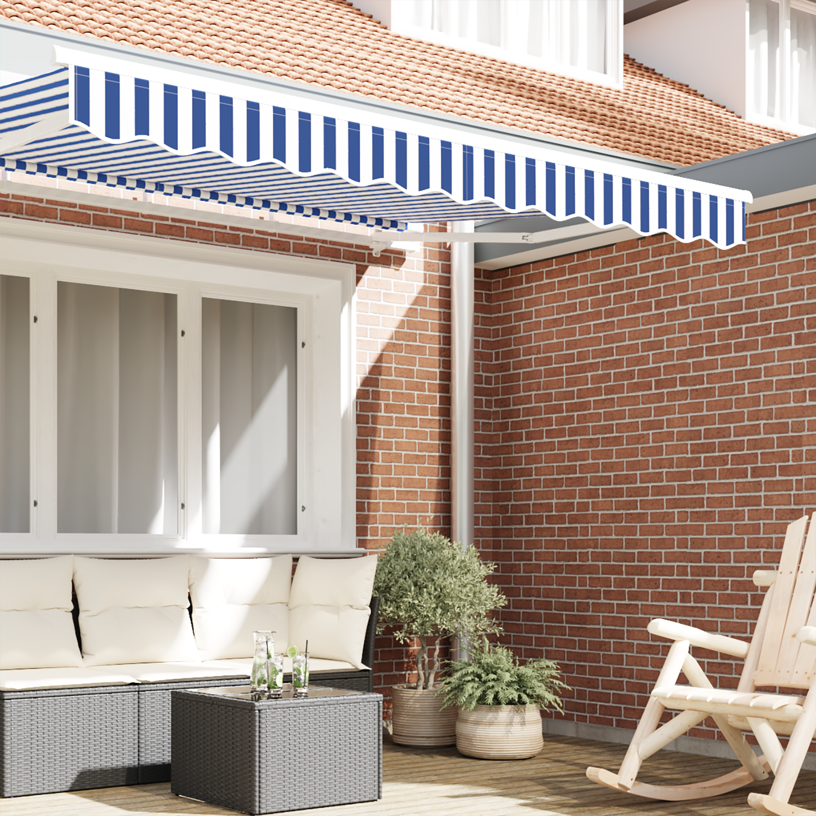 vidaXL Zonnescherm Valance voor 2.5 m frame Blauw en Wit 2.3x0.2 m