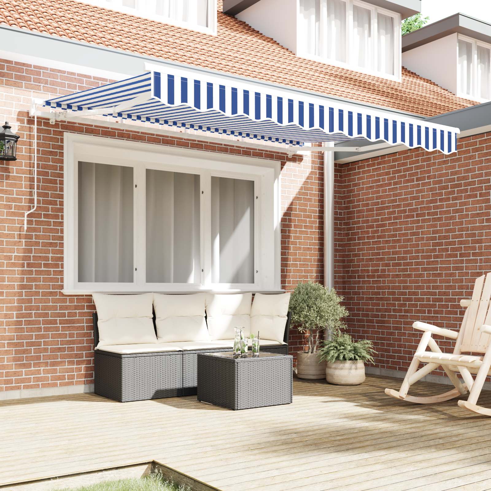 vidaXL Luifel Vervangdoek voor 3.5m x 2m Frame Blauw en Wit