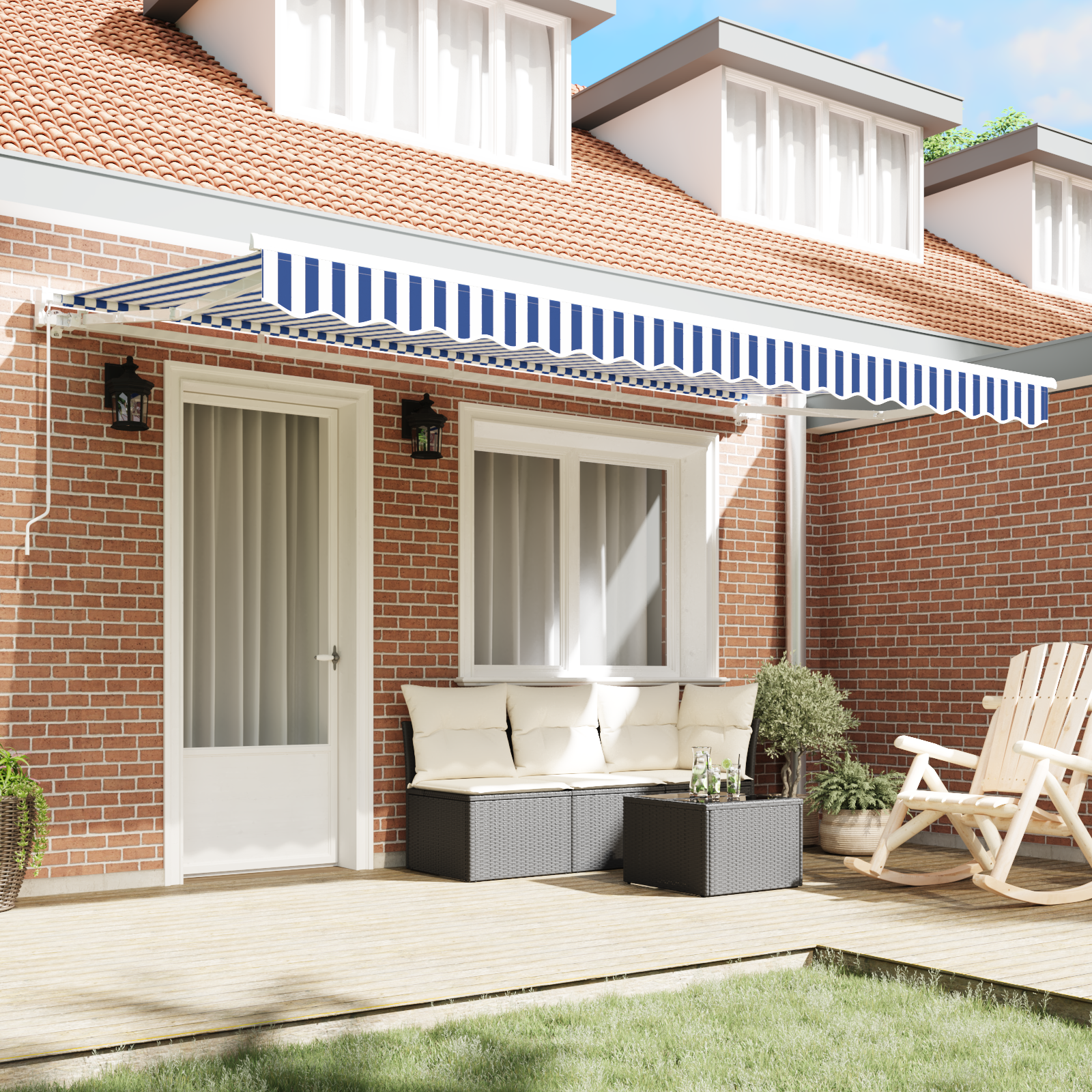 vidaXL Luifel Vervangende Stof voor 4x2 m Frame Blauw en Wit