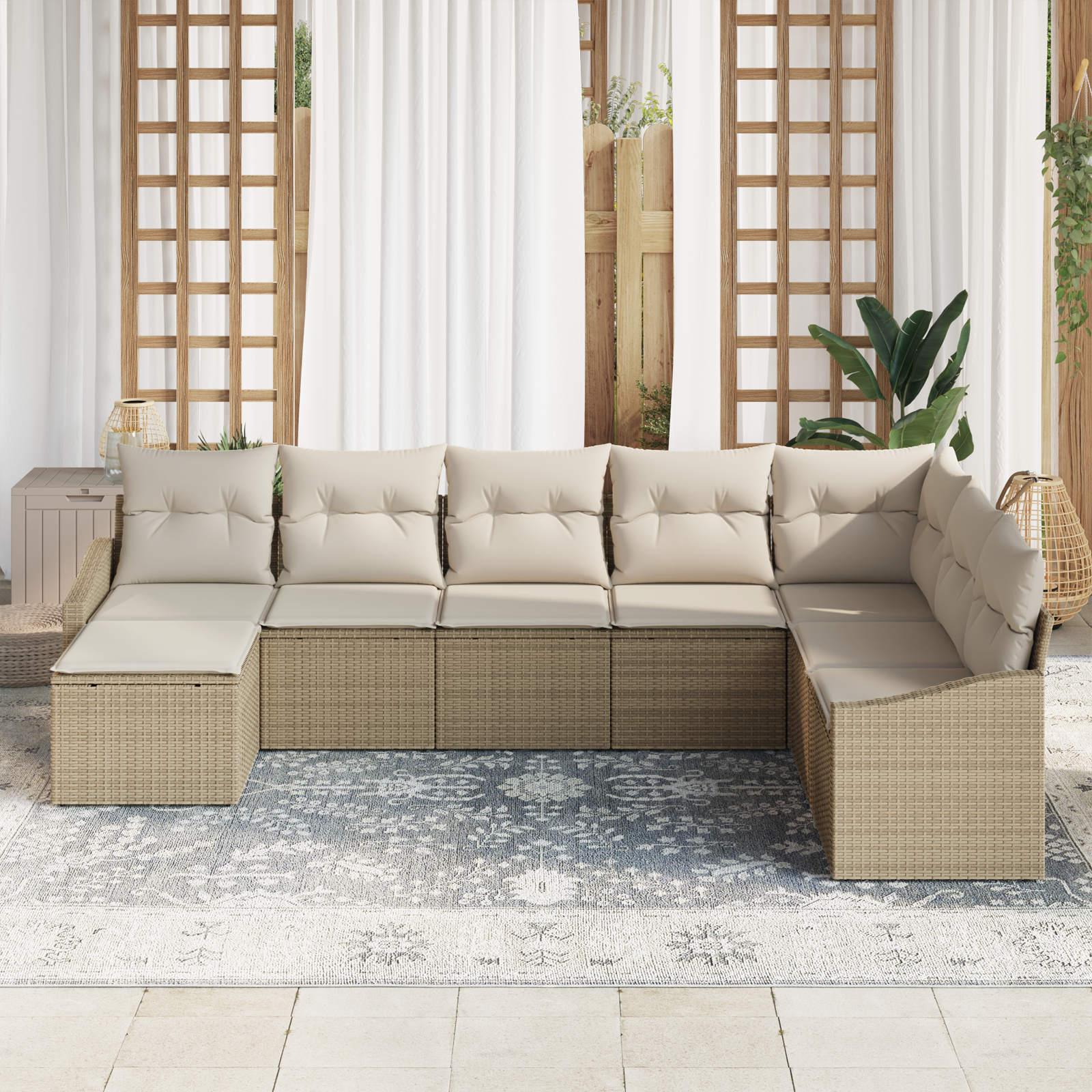 vidaXL 8-delige Tuinset met kussens poly rattan beige