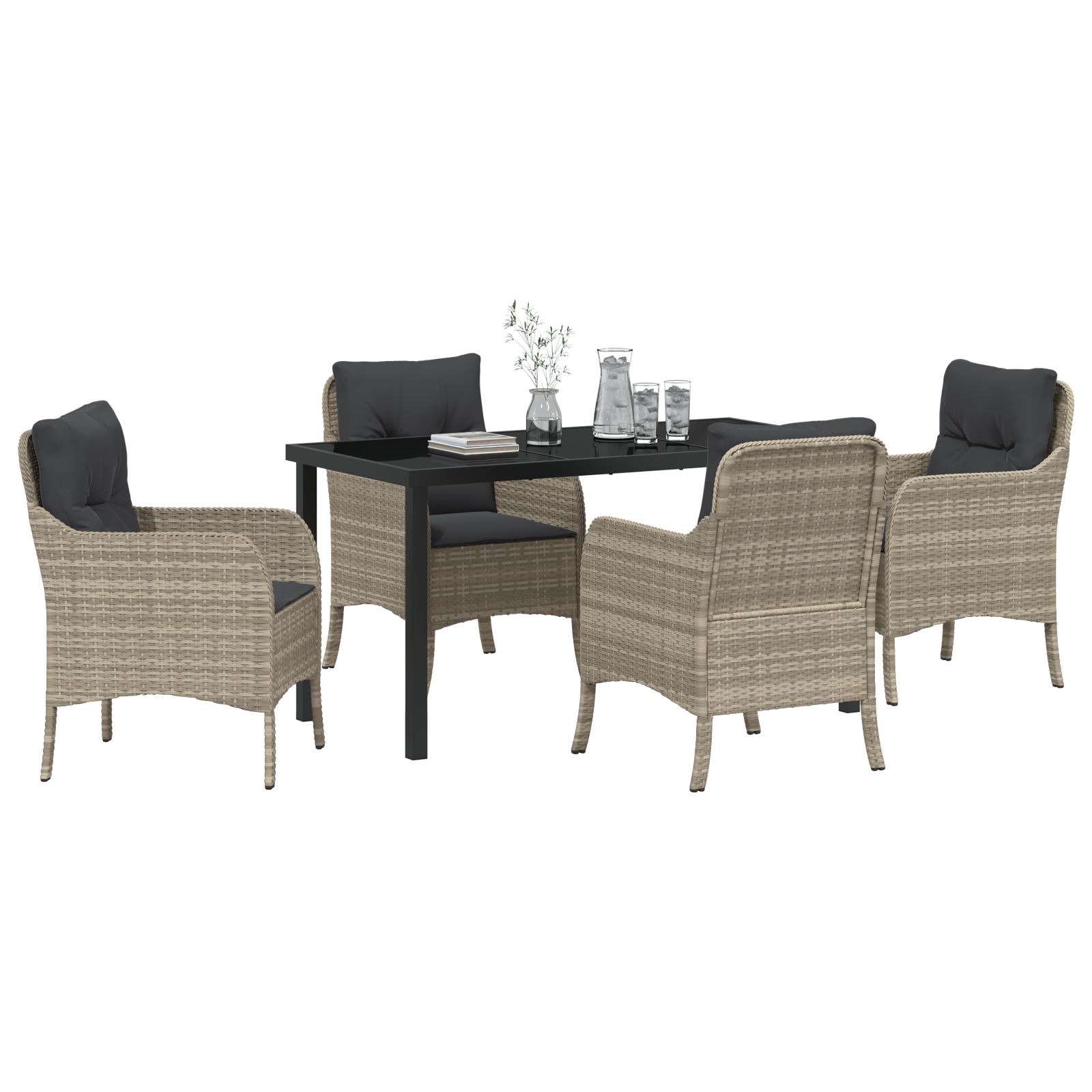 vidaXL 5-delige tuinset met kussens lichtgrijs poly rattan