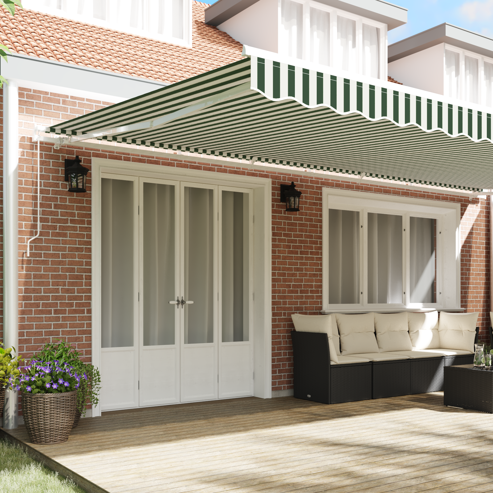 vidaXL Luifel Vervangdoek voor 6x3.5 m Frame Groen en Wit
