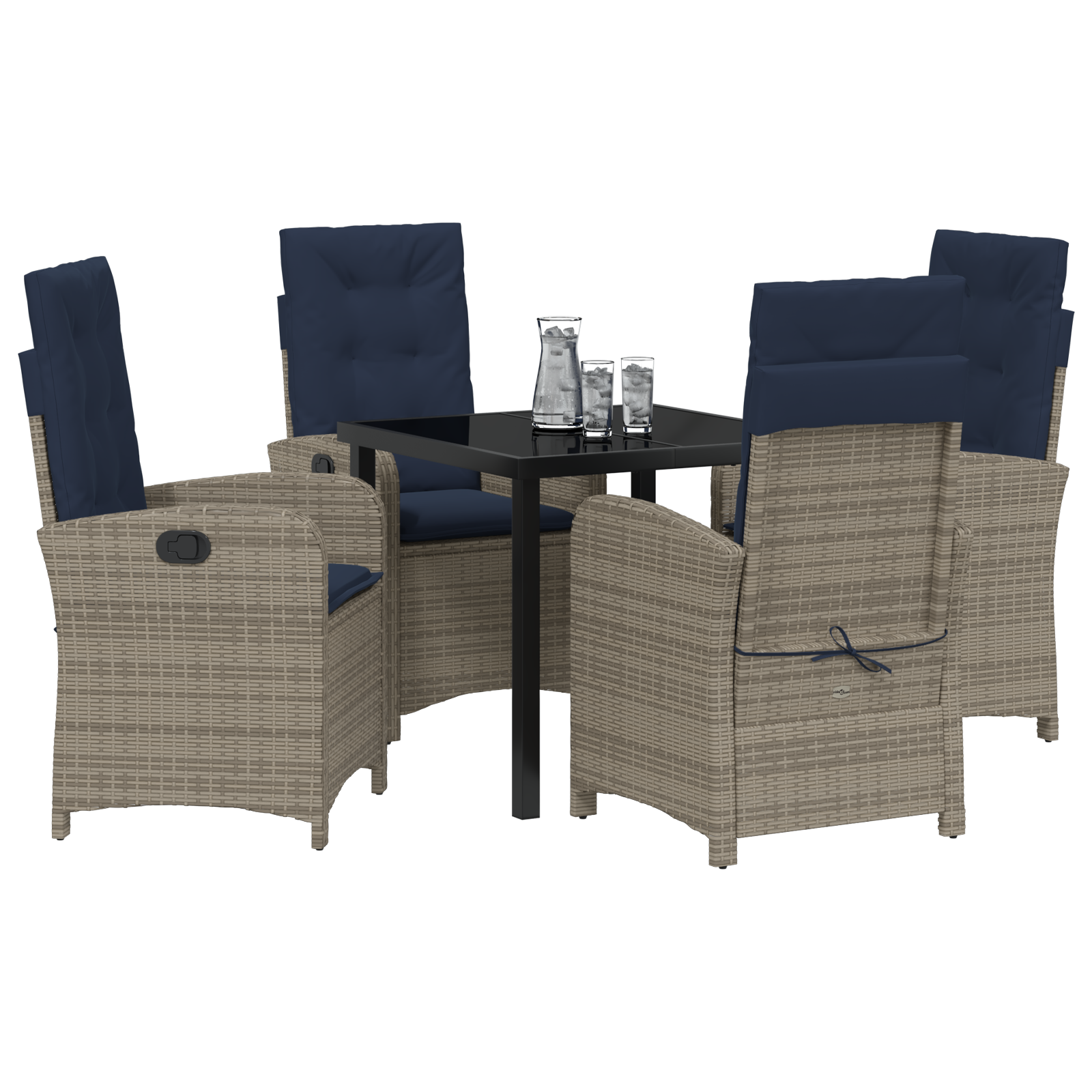 vidaXL 5-delige eetset voor in de tuin met kussens in grijs poly rattan