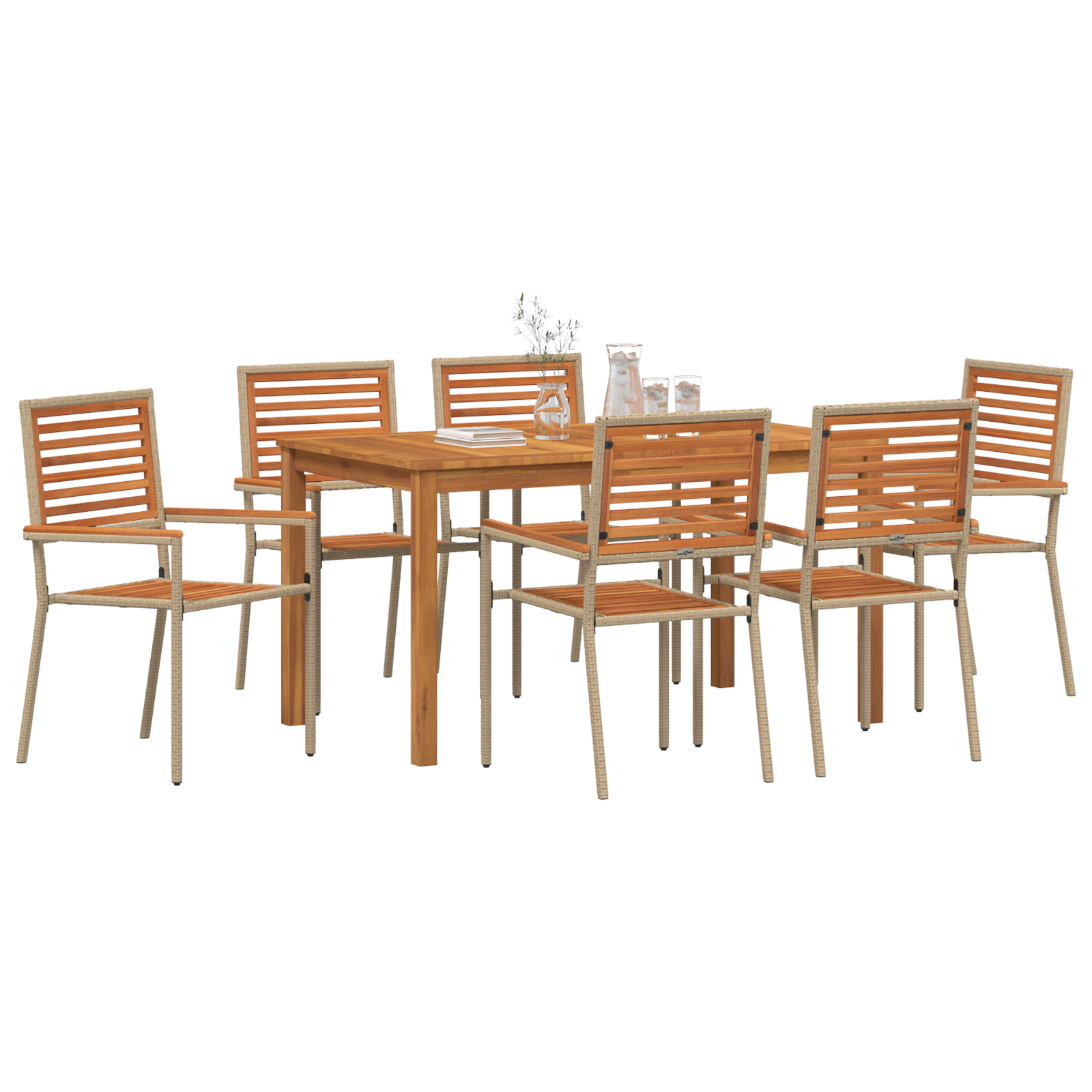 vidaXL 7-delige tuinset in beige poly riet met acacia