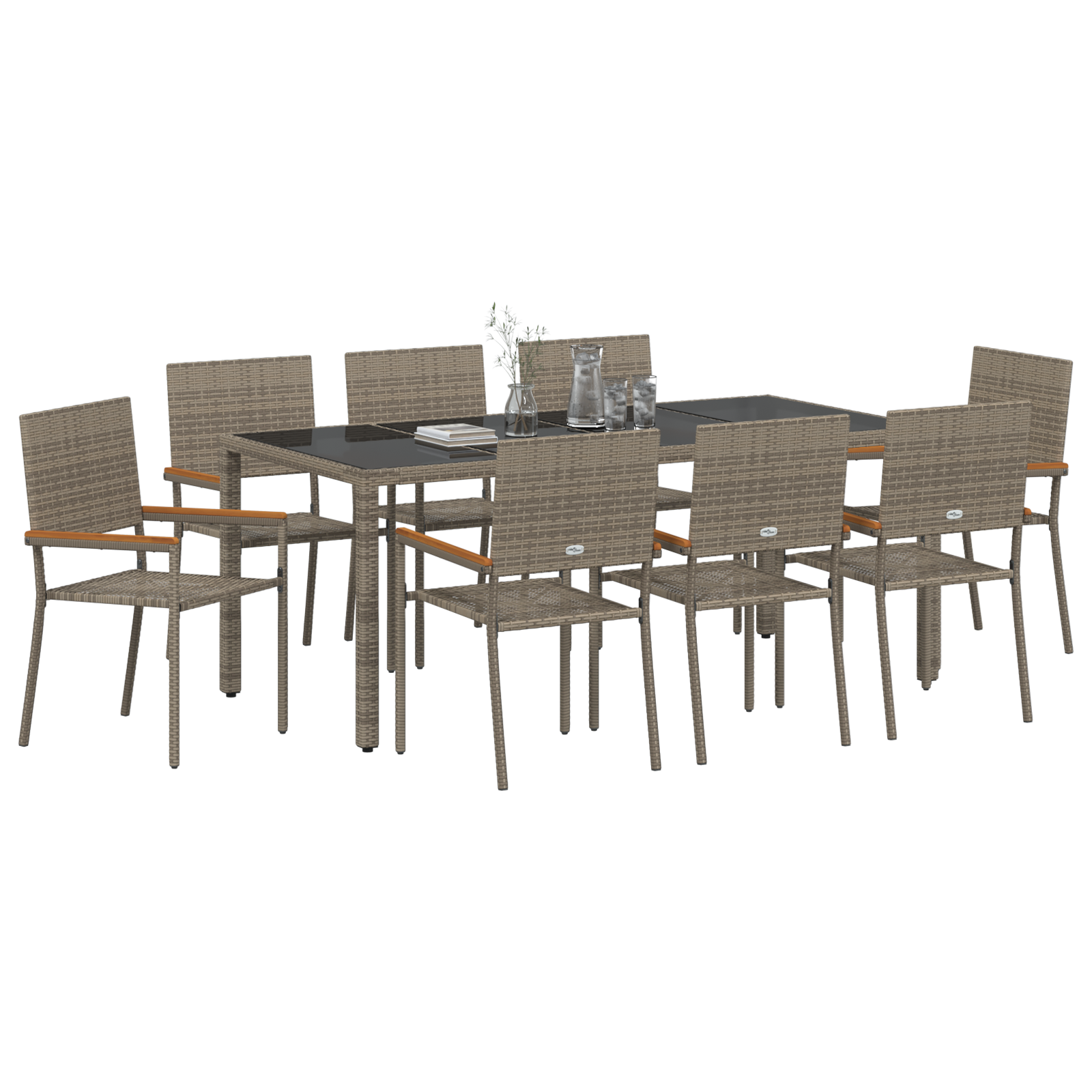 vidaXL 9-delige Tuinset poly rattan grijs