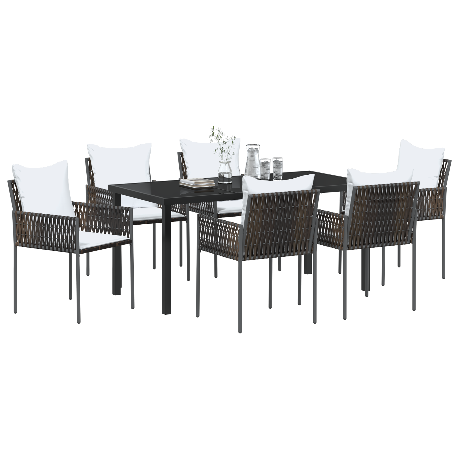vidaXL 7-delige tuinset met kussens bruin poly rattan