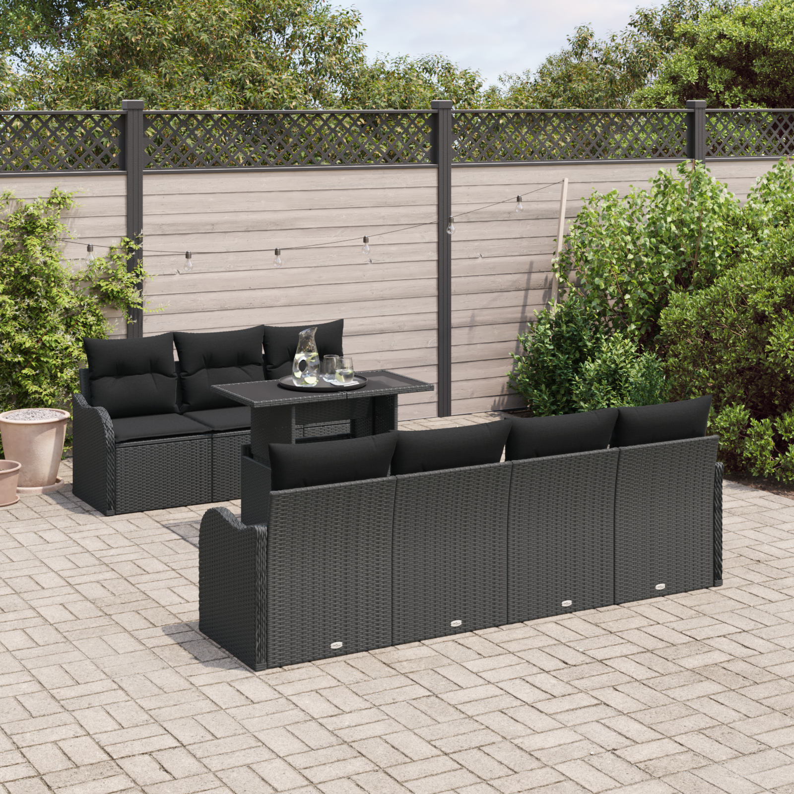 vidaXL 8-delige tuinset met kussens van zwart poly rattan