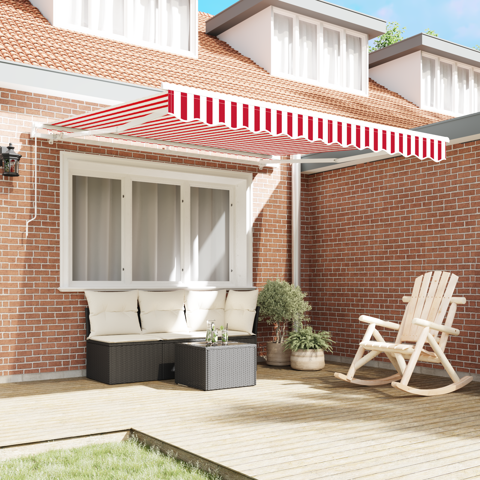vidaXL Handmatig Uittrekbaar Ligbed Rood en Wit Streep 300x250 cm