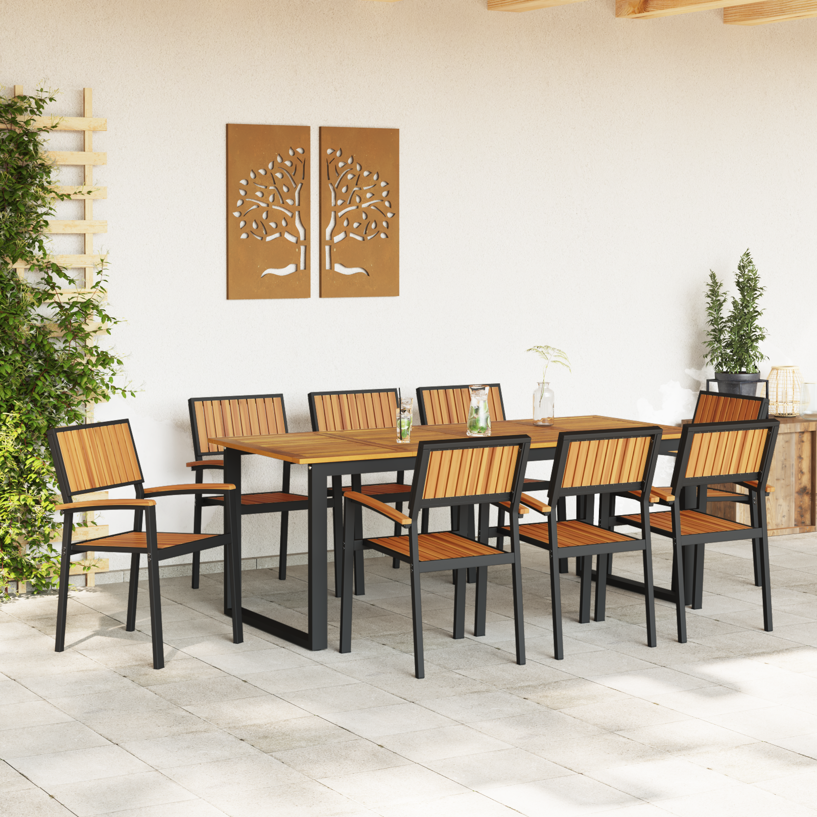 vidaXL Tuinstoelen 8 st stapelbaar staal en massief acaciahout zwart