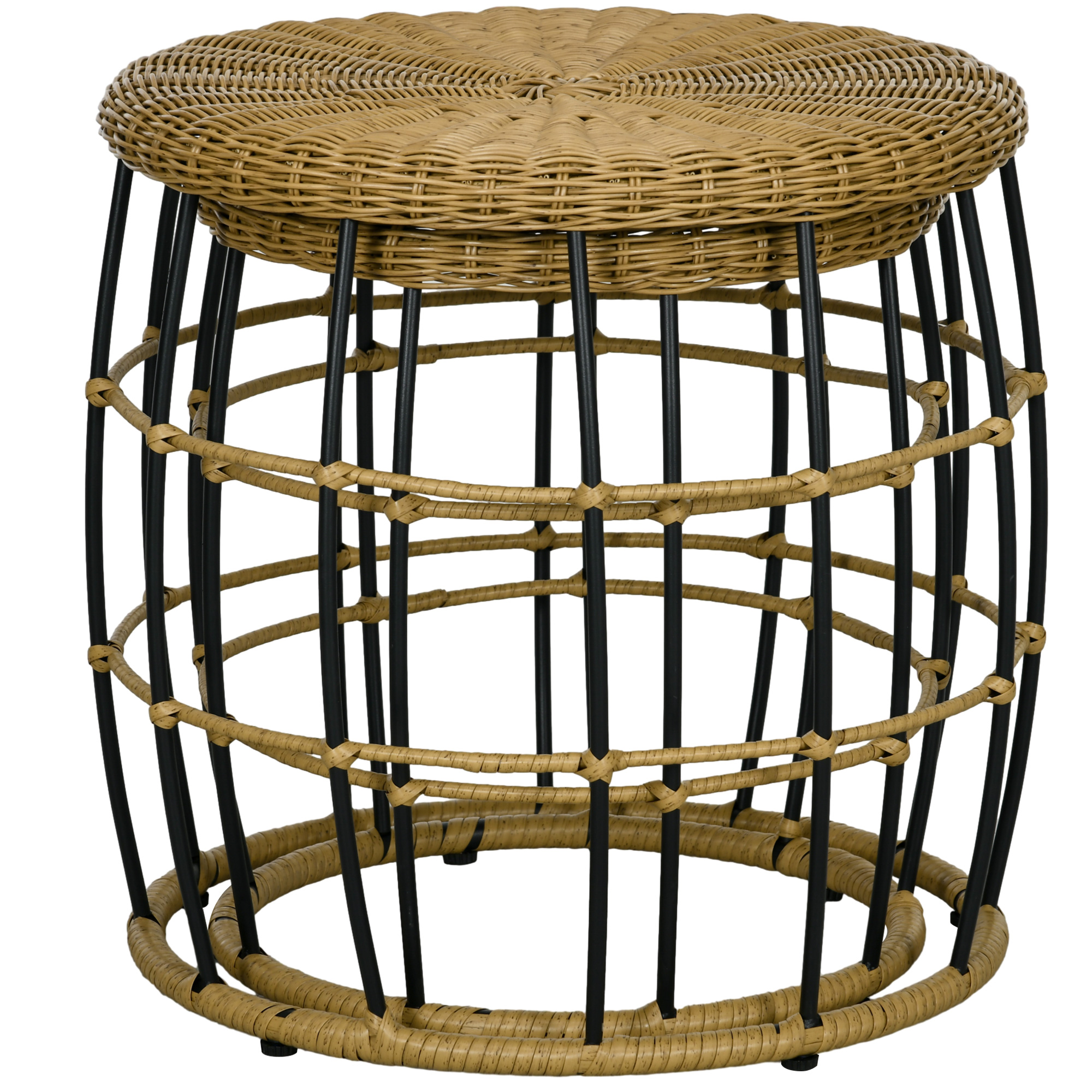 Outsunny set van 2 tuin- en balkontafels, Boho-stijl, weerbestendig, perfect voor buiten, 60 x 60 x 75 cm, zwart, khaki | Aosom.nl