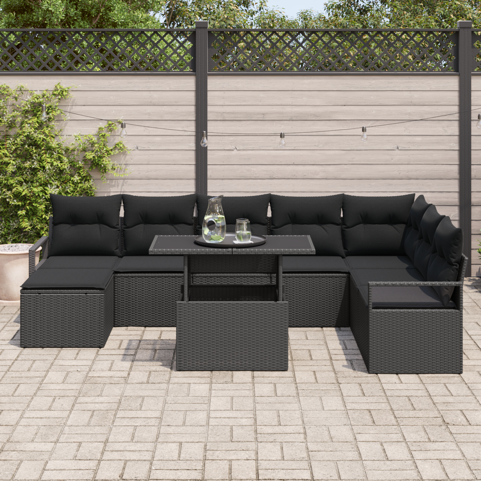 vidaXL 9-delige tuinsofa set met kussens zwart poly rattan