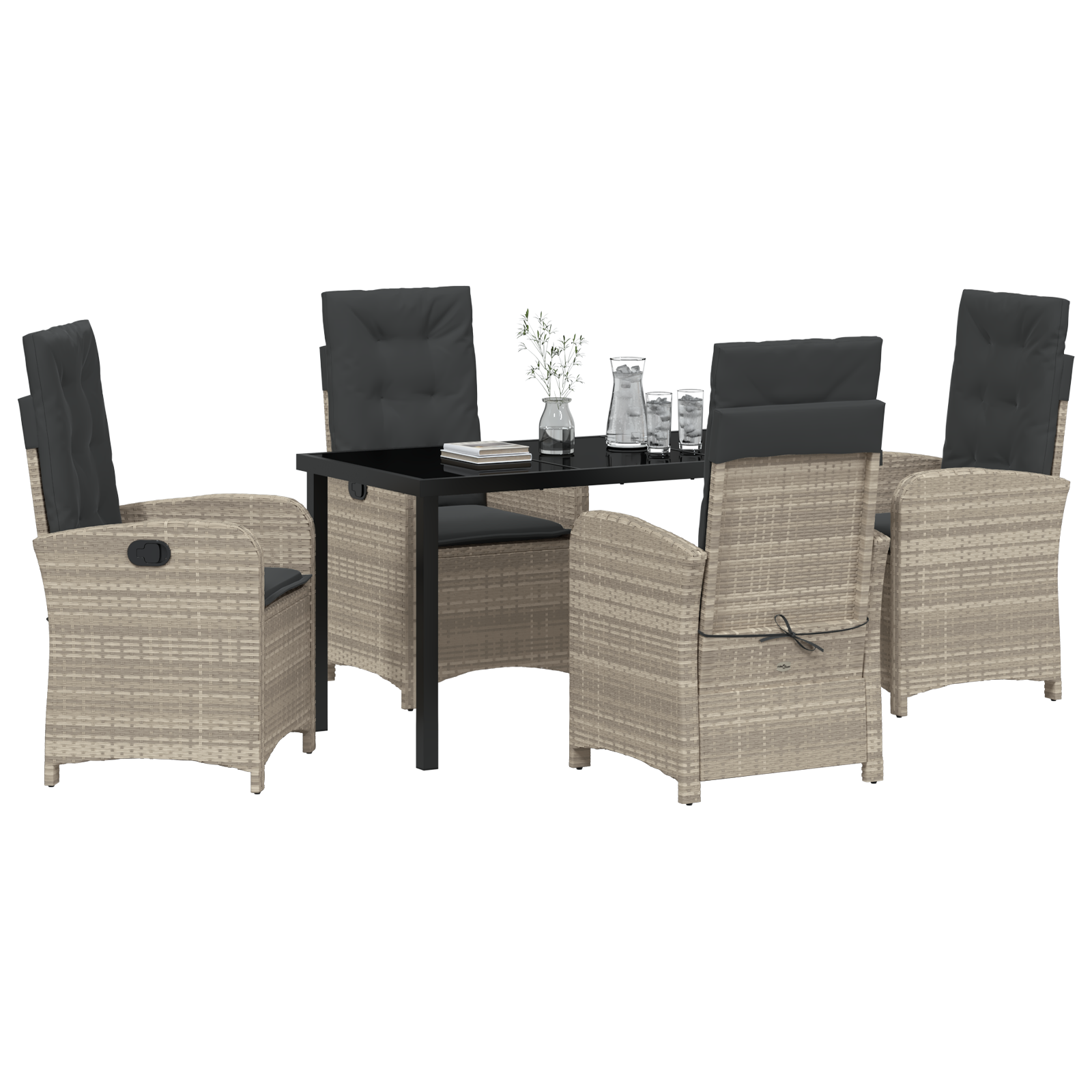 vidaXL 5-delige tuinset met kussens in lichtgrijs poly rattan