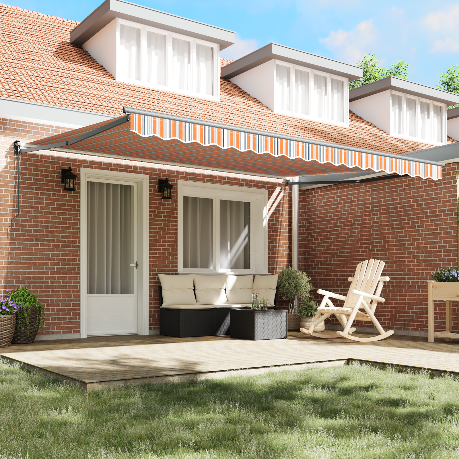 vidaXL Handmatige Uittrekbare Veranda Multicolor Streep 450x300 cm