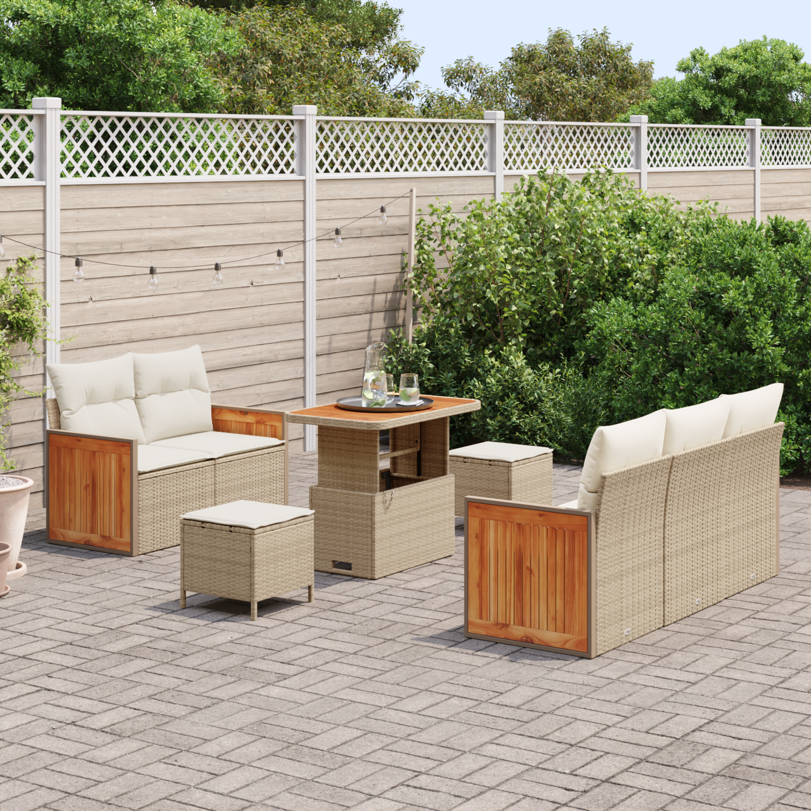vidaXL 8-delige Tuinbankenset met kussens poly rattan acacia beige