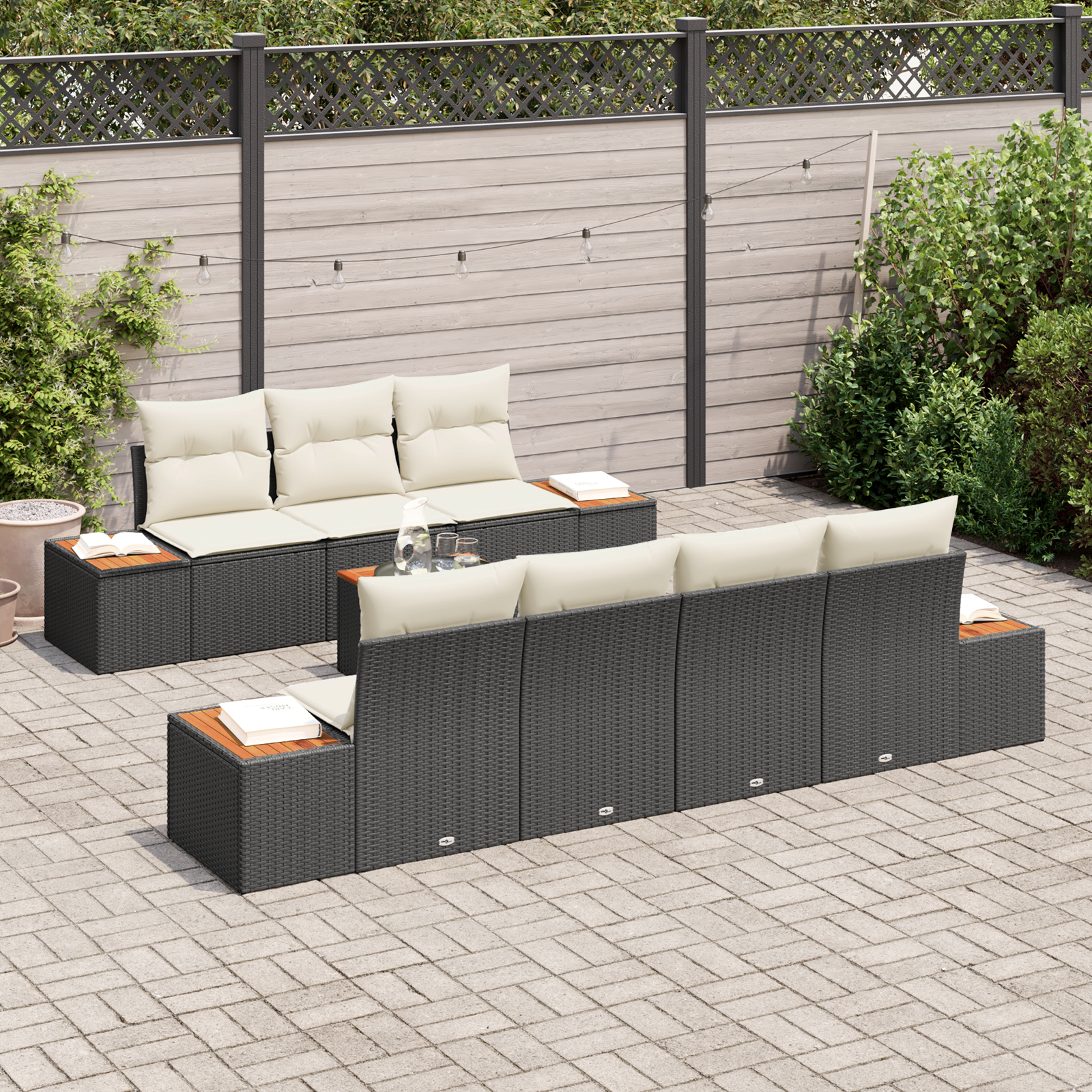 vidaXL 8-delige tuinset met kussens zwart poly rattan acacia