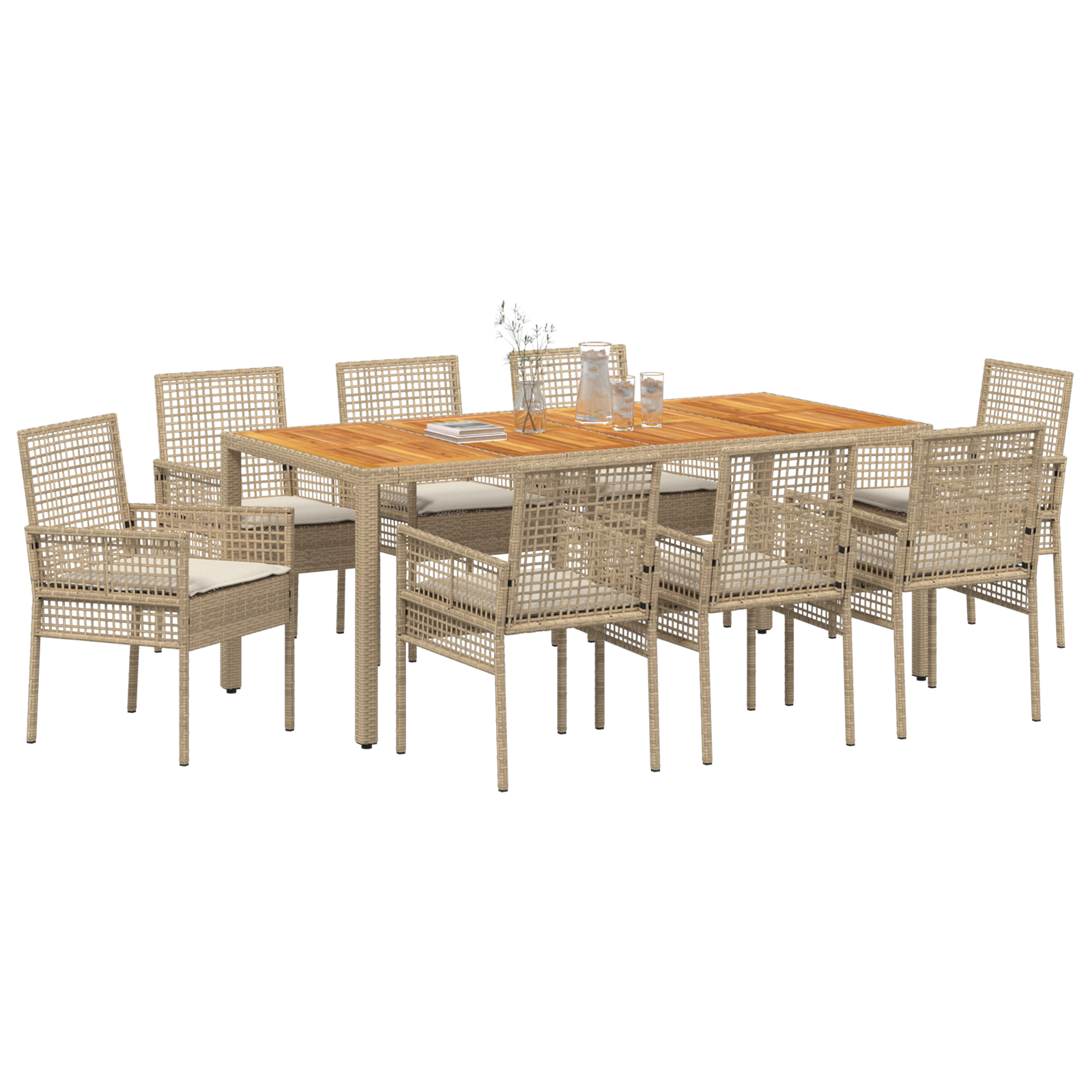 vidaXL 9-delige tuinset met kussens in beige poly rattan