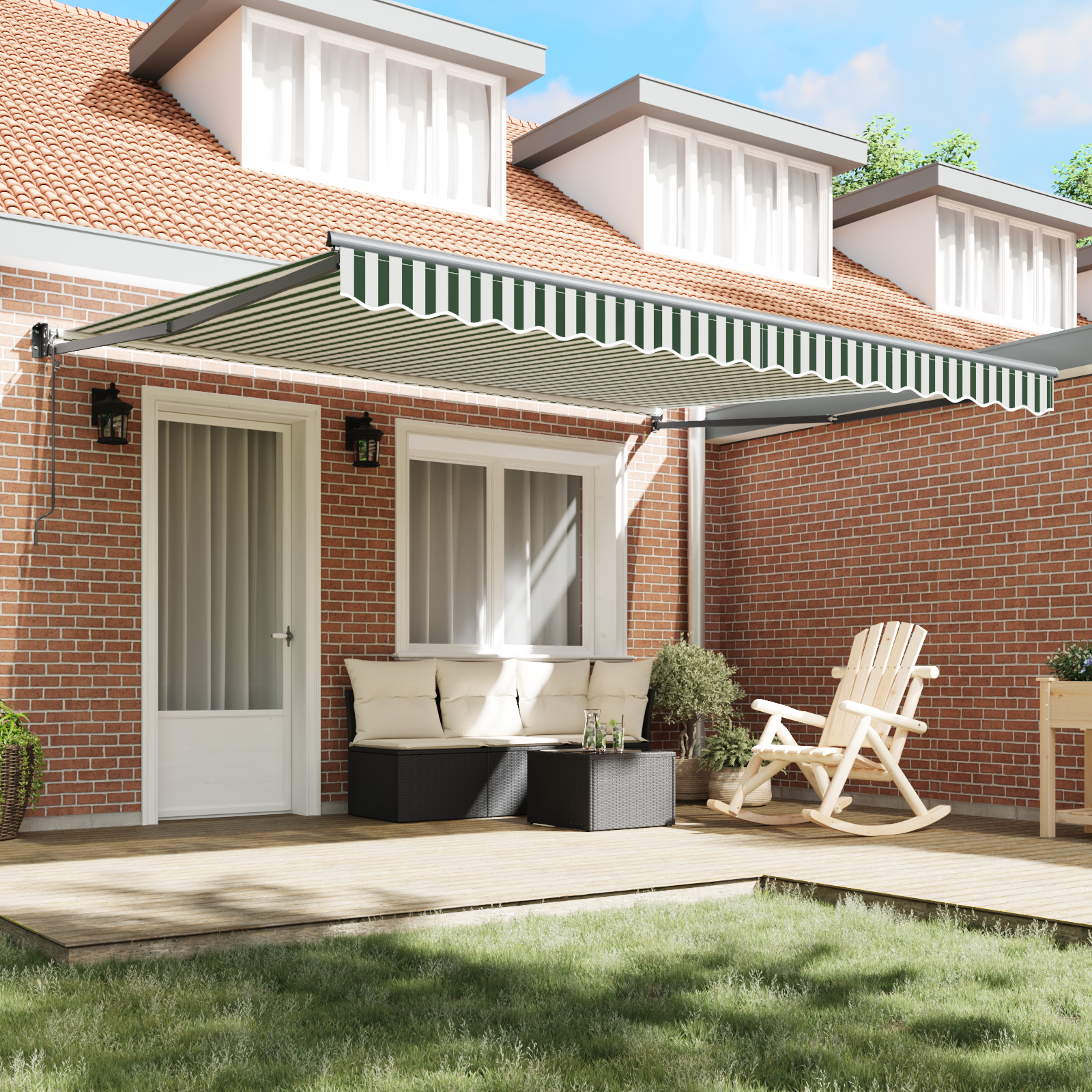 vidaXL Automatische Uittrekbare Ligbed Groen en Wit 400x300 cm