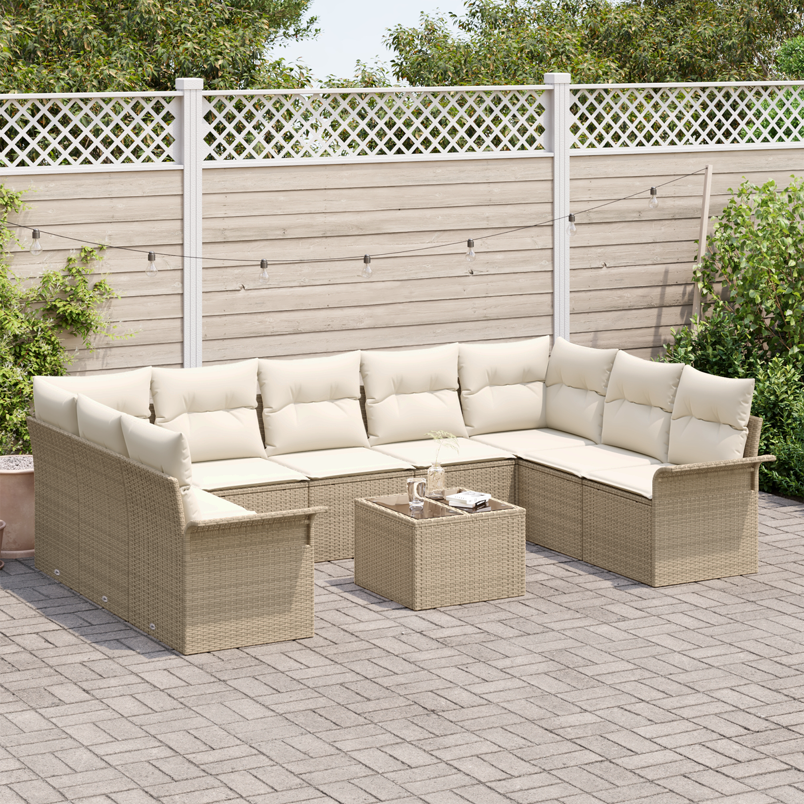 vidaXL 10-delige Tuinbankenset met kussens poly rattan bruin