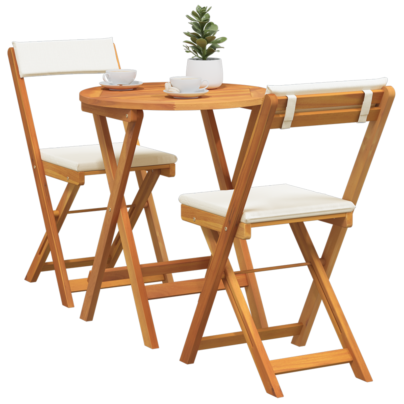 vidaXL 3-delige Inklapbare Bistro Set met Kussens Massief Acaciahout