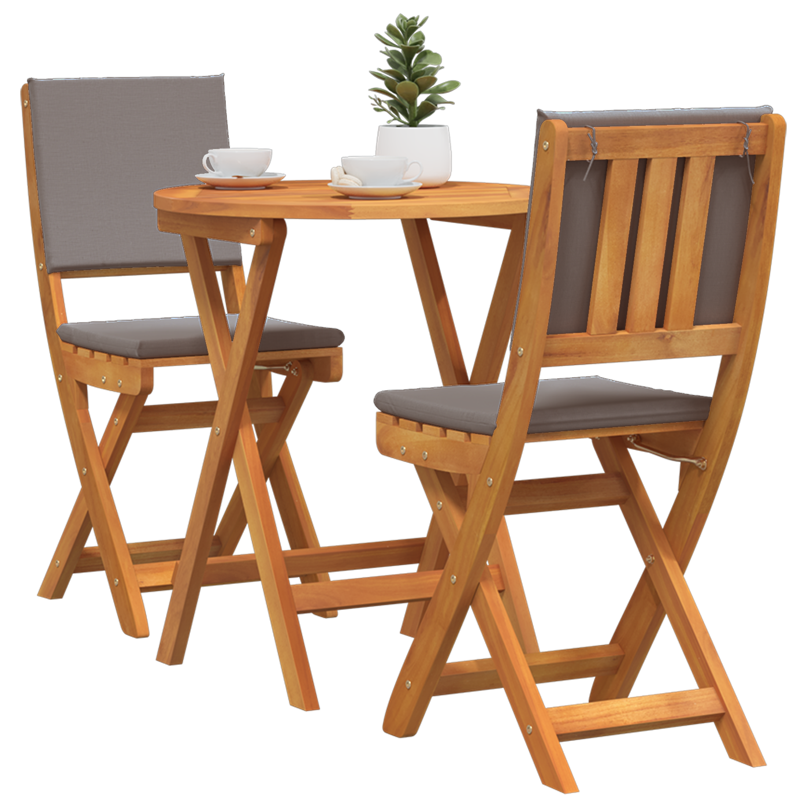 vidaXL 3-delige Vouw Bistro Set met Kussens van Massief Acaciahout
