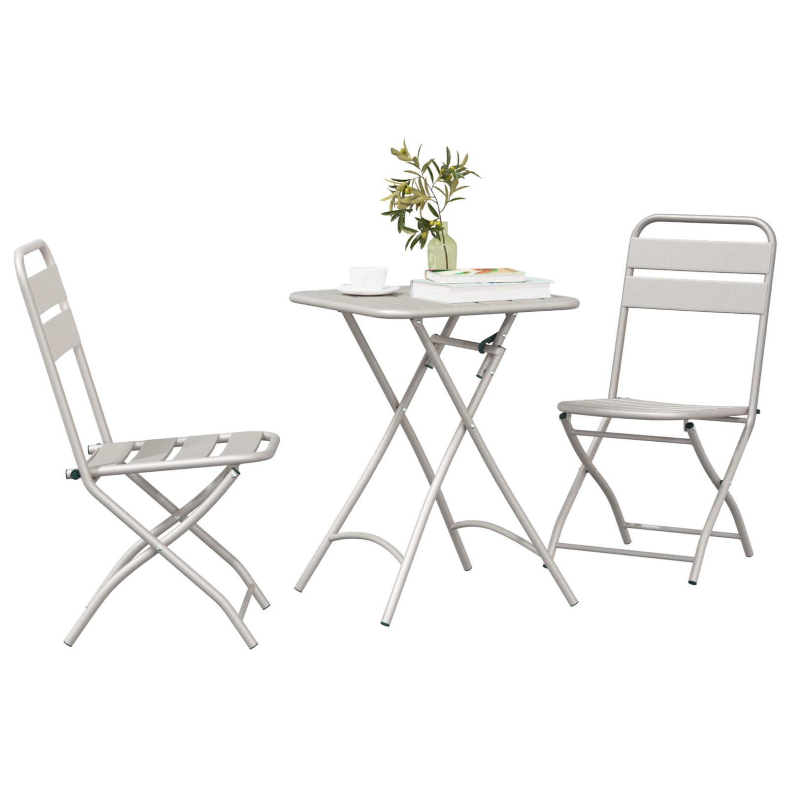 vidaXL 3-delige Bistroset inklapbaar staal beige
