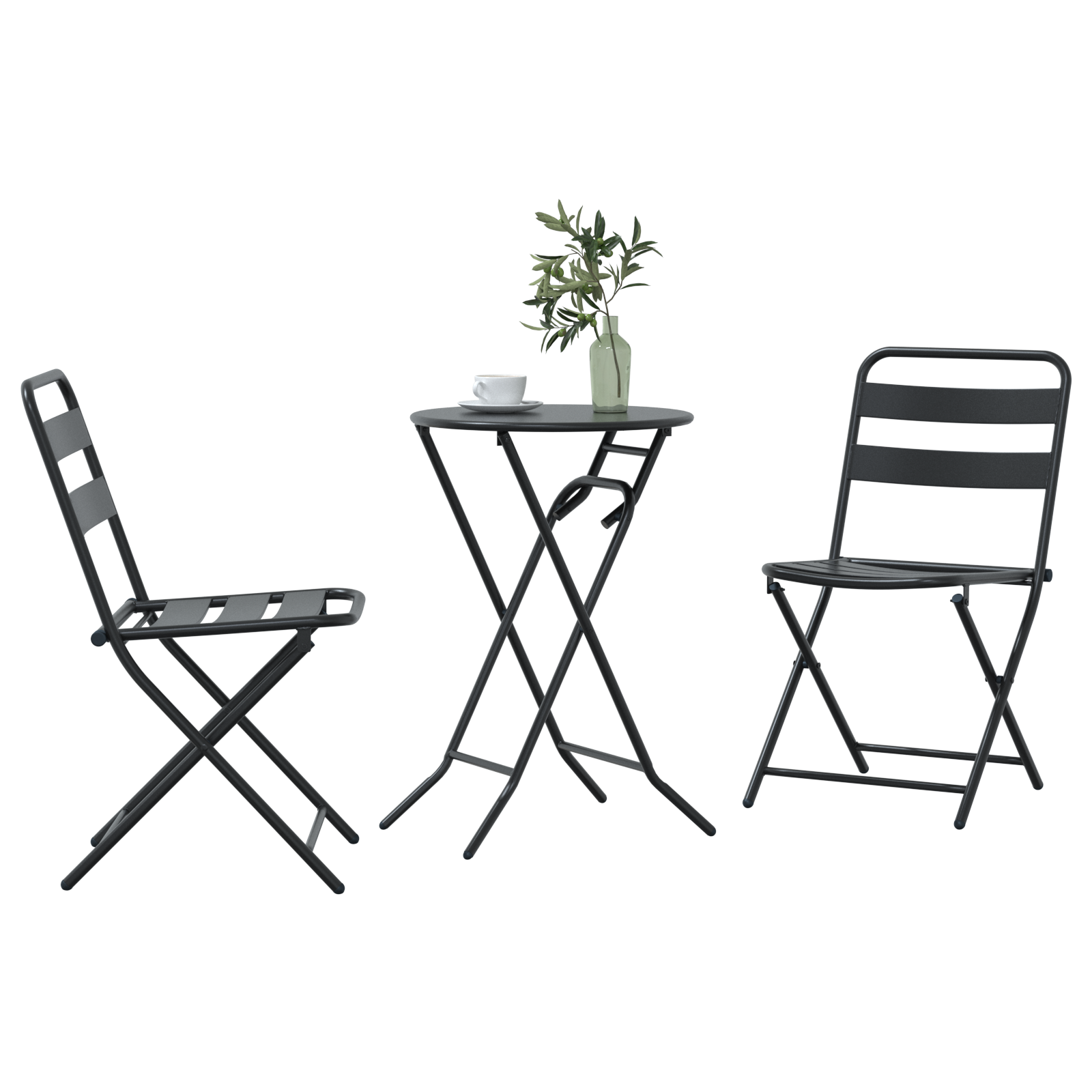 vidaXL 3-delige Opvouwbare Bistro Set - Anthraciet Staal