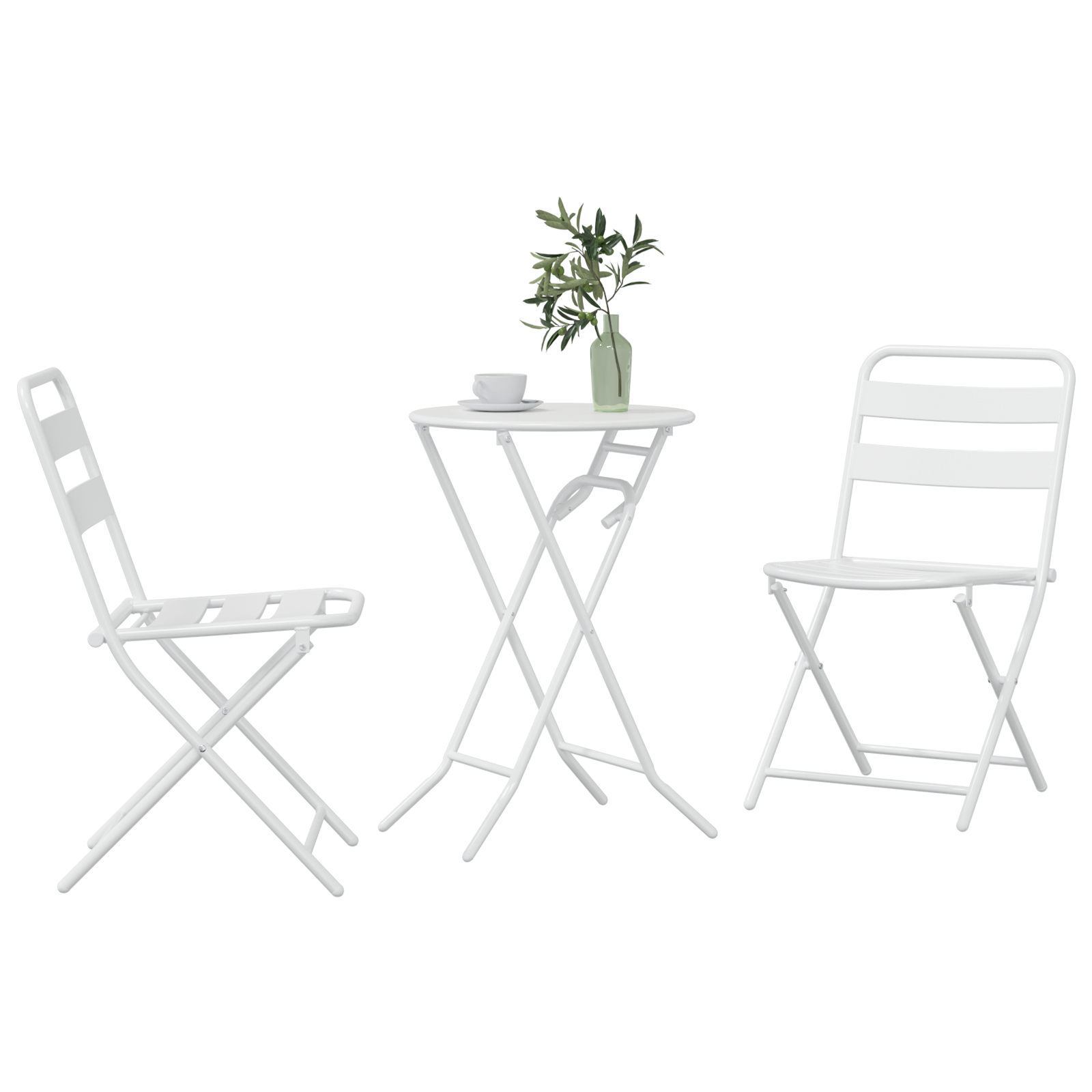 vidaXL 3-delige Vouwbare Bistro Set Wit Staal