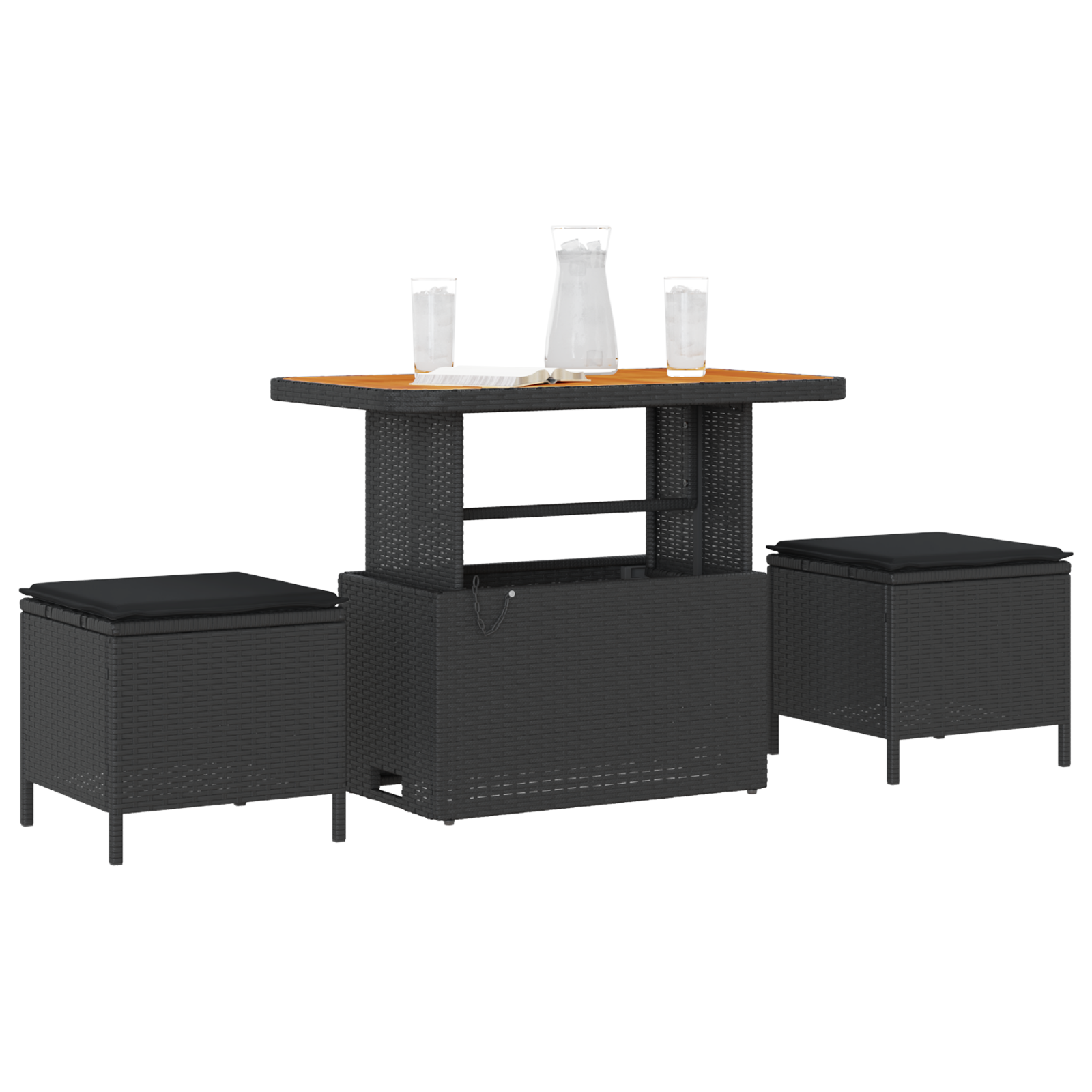 vidaXL 3-delige Tuinset met kussens poly rattan acaciahout zwart