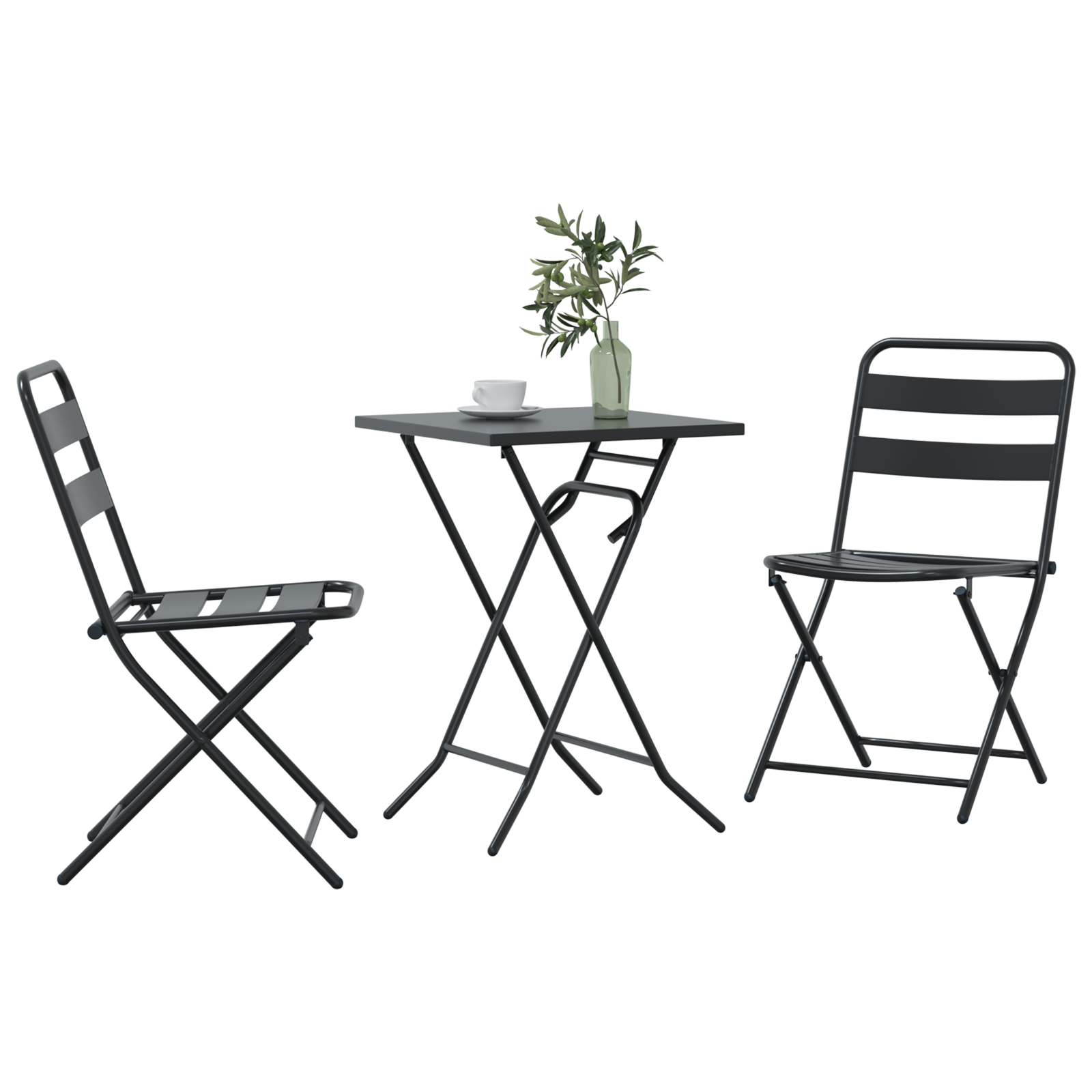 vidaXL 3-delige Opvouwbare Bistro Set in Anthraciet Staal
