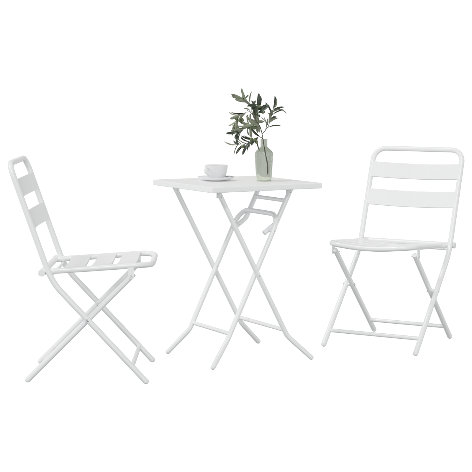 vidaXL 3-delige Vouw Bistro Set Wit Staal