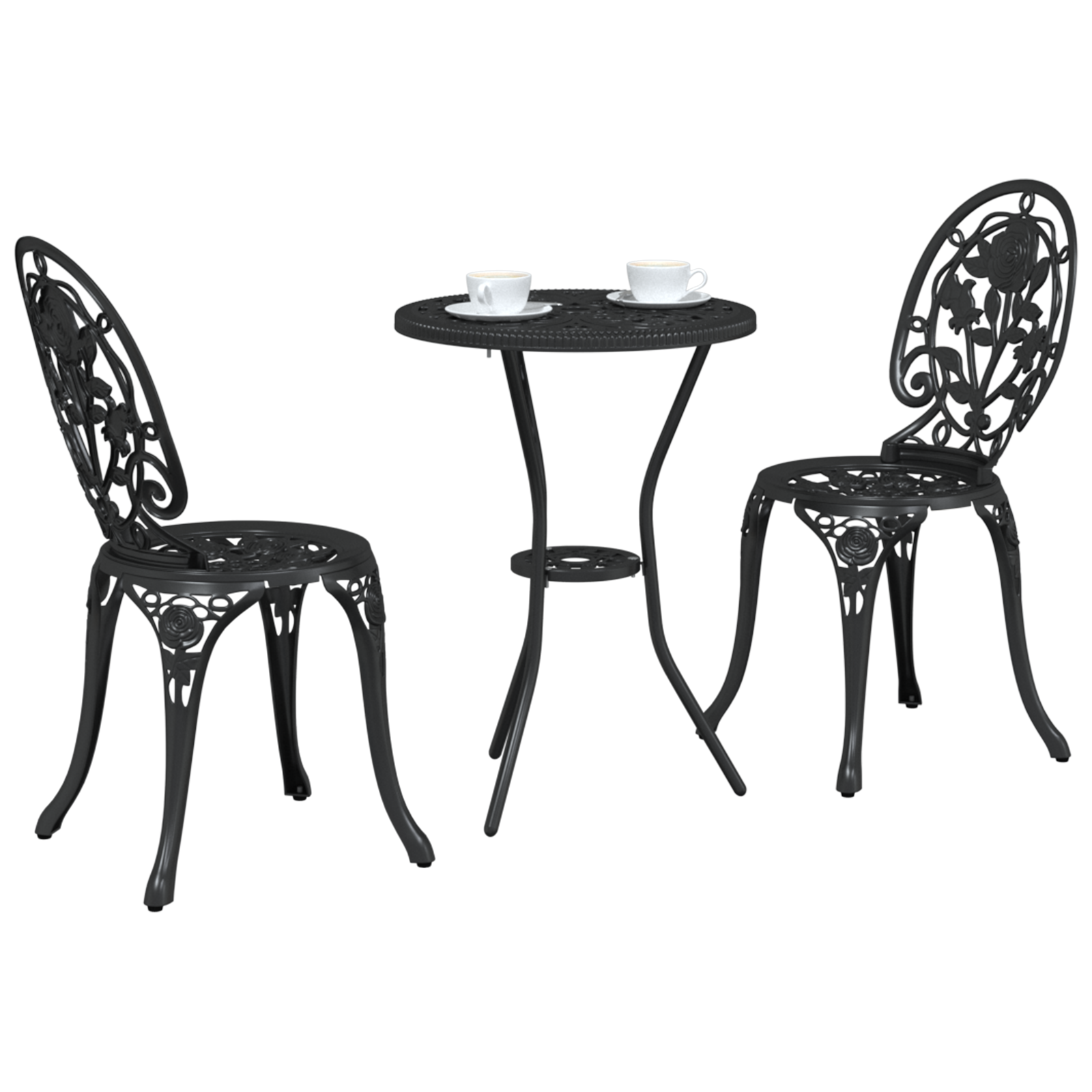 vidaXL 3-delige Tuinbistroset gietaluminium zwart