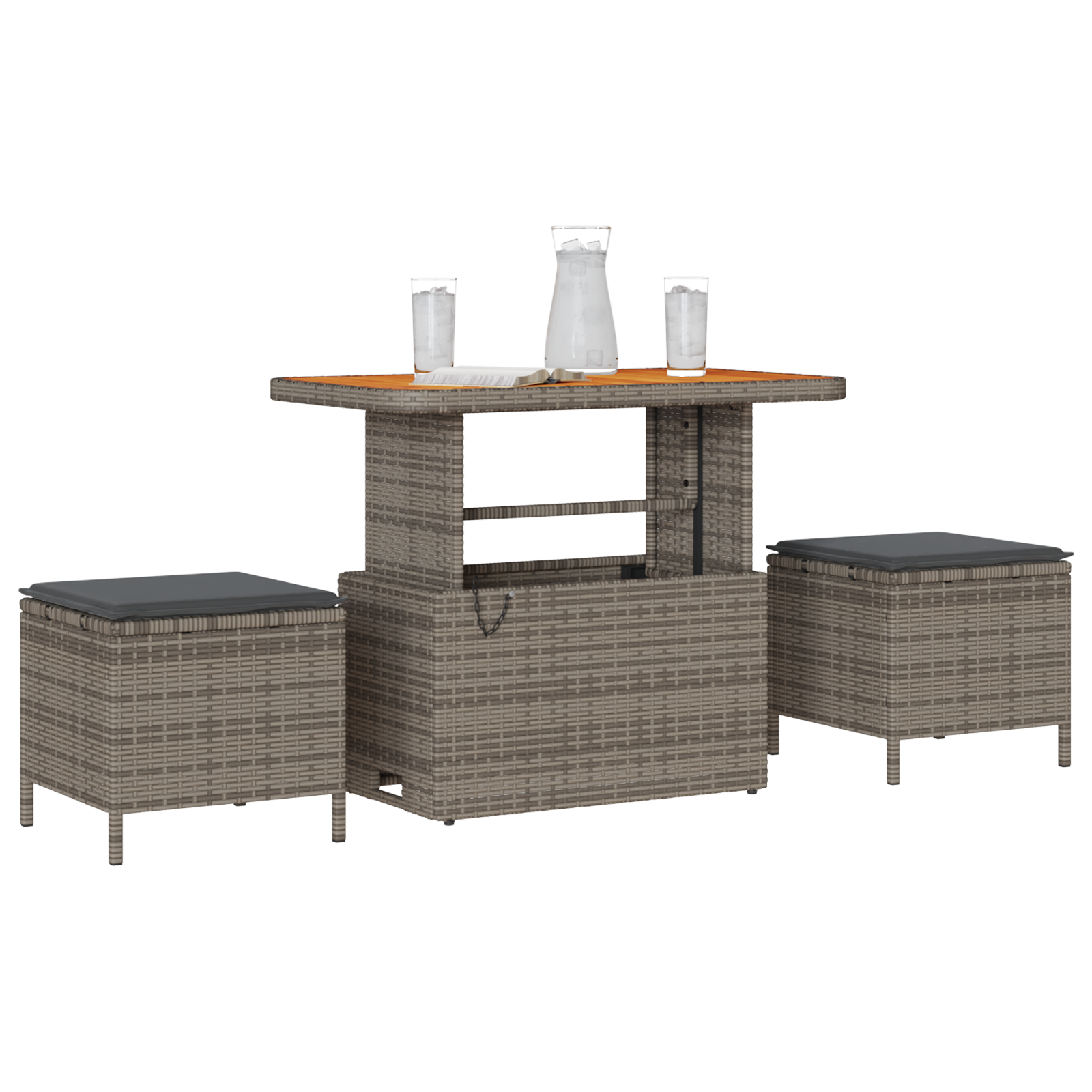vidaXL 3-delige Tuinset met kussens poly rattan acaciahout grijs