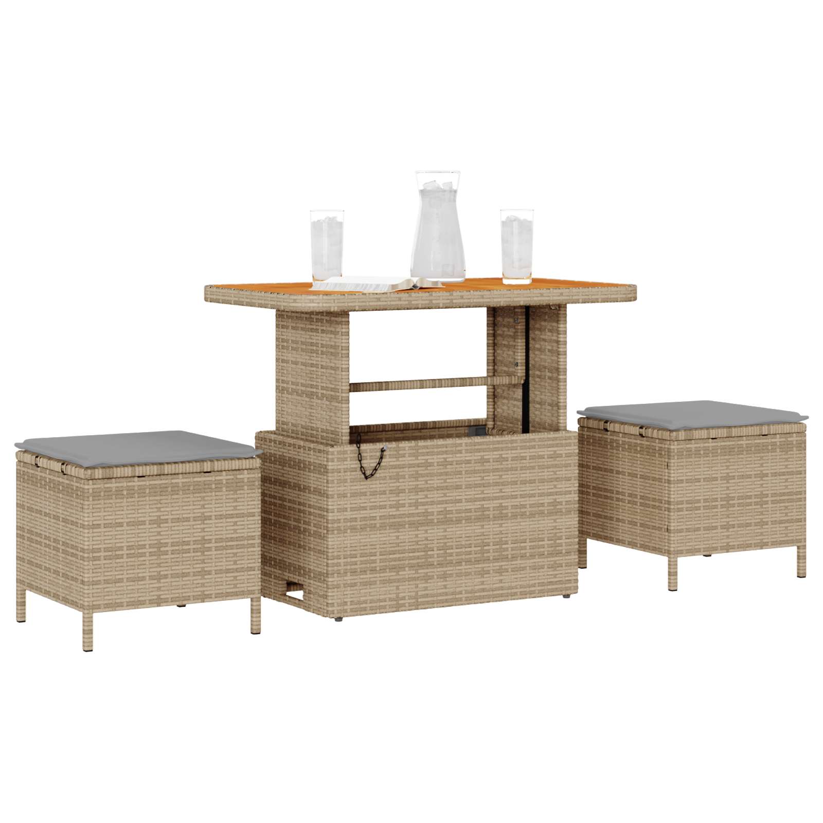 vidaXL 3-delige Tuinset met kussens poly rattan acaciahout beige