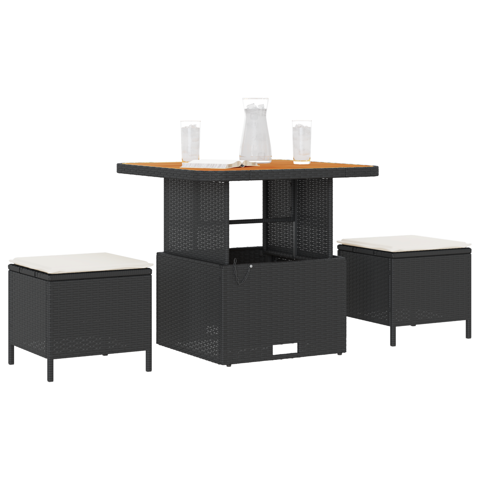 vidaXL 3-delige Tuinset met kussens poly rattan acaciahout zwart